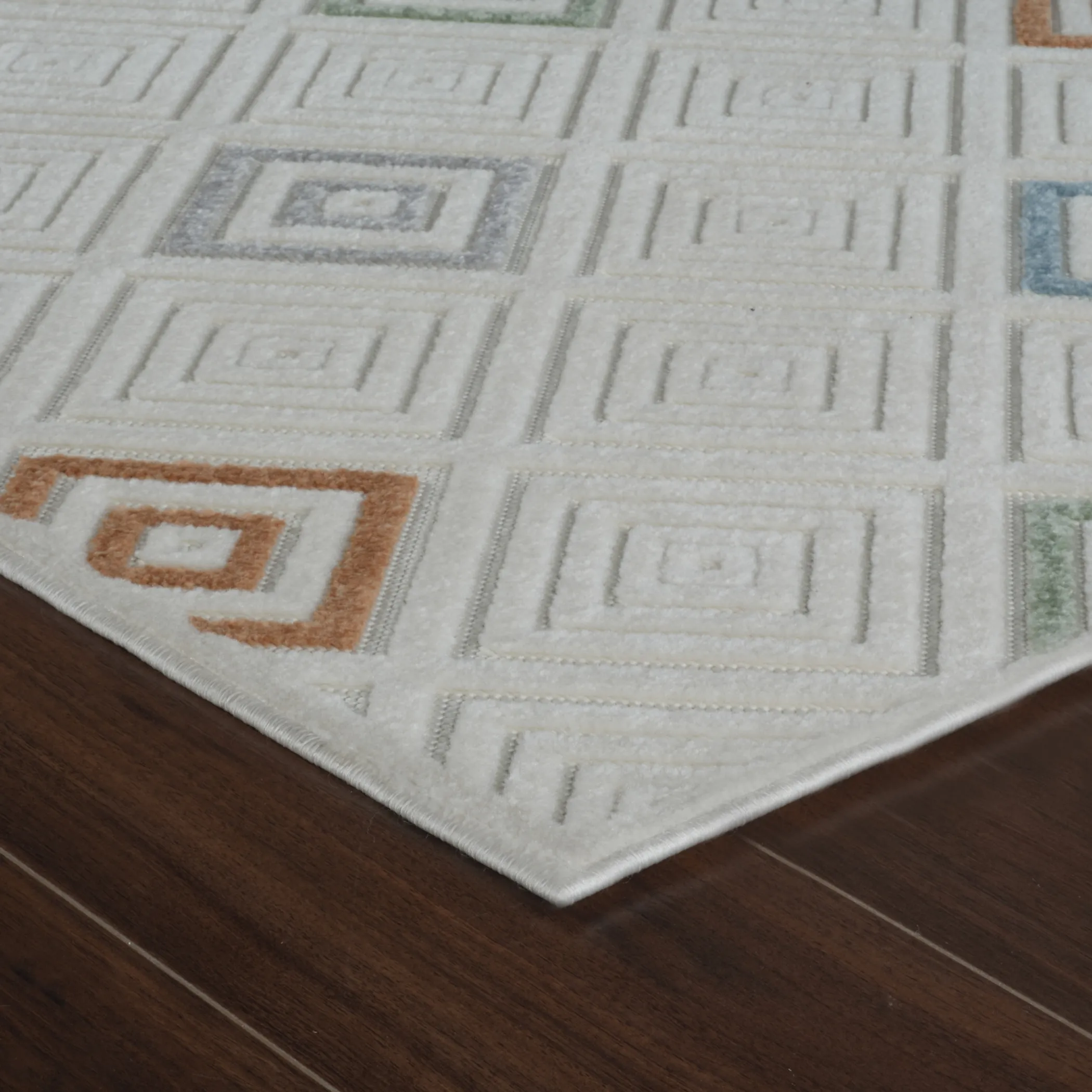 8' X 10' Cream and Beige Geometric Distressed Indoor Outdoor Area Rug - Image 5