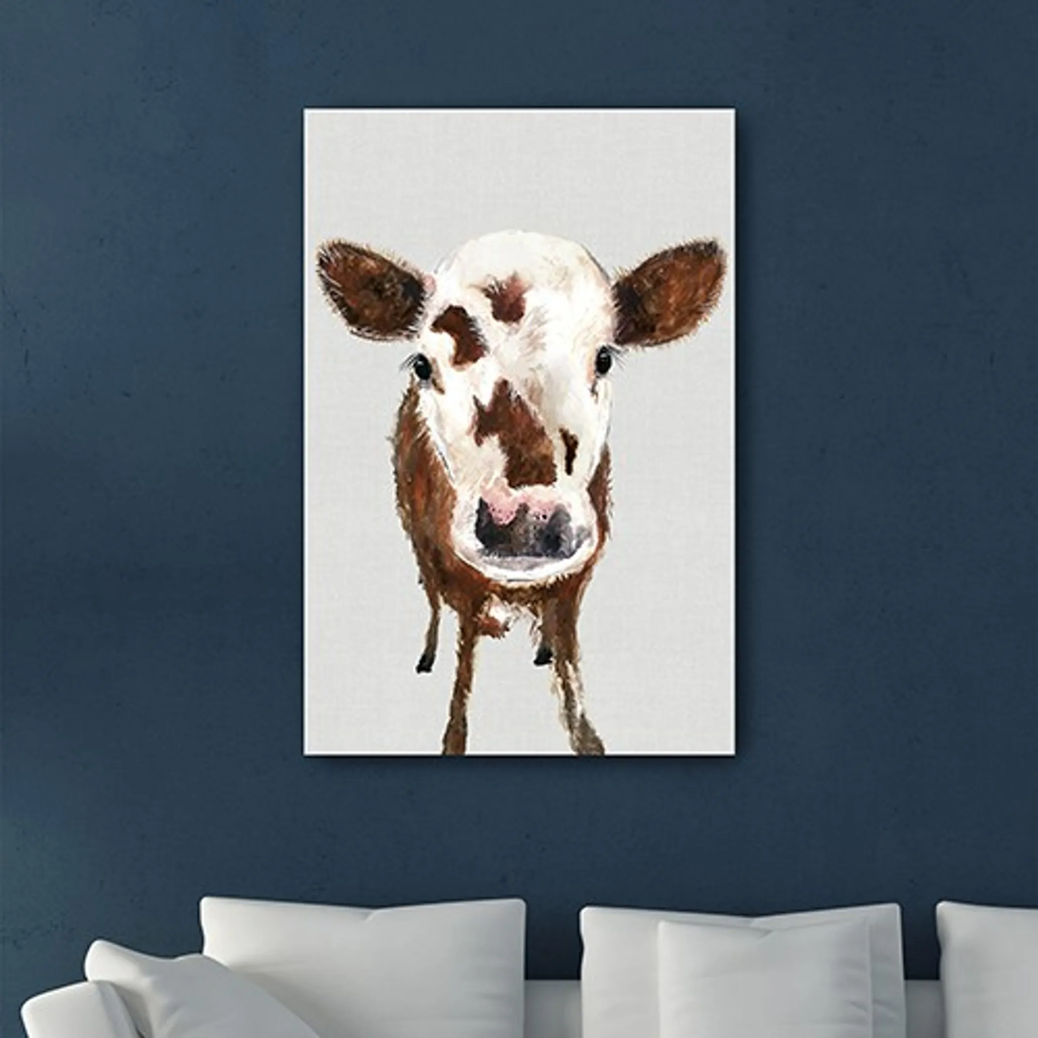 48" x 32" Brown and White Baby Cow Face Canvas Wall Art - Image 4