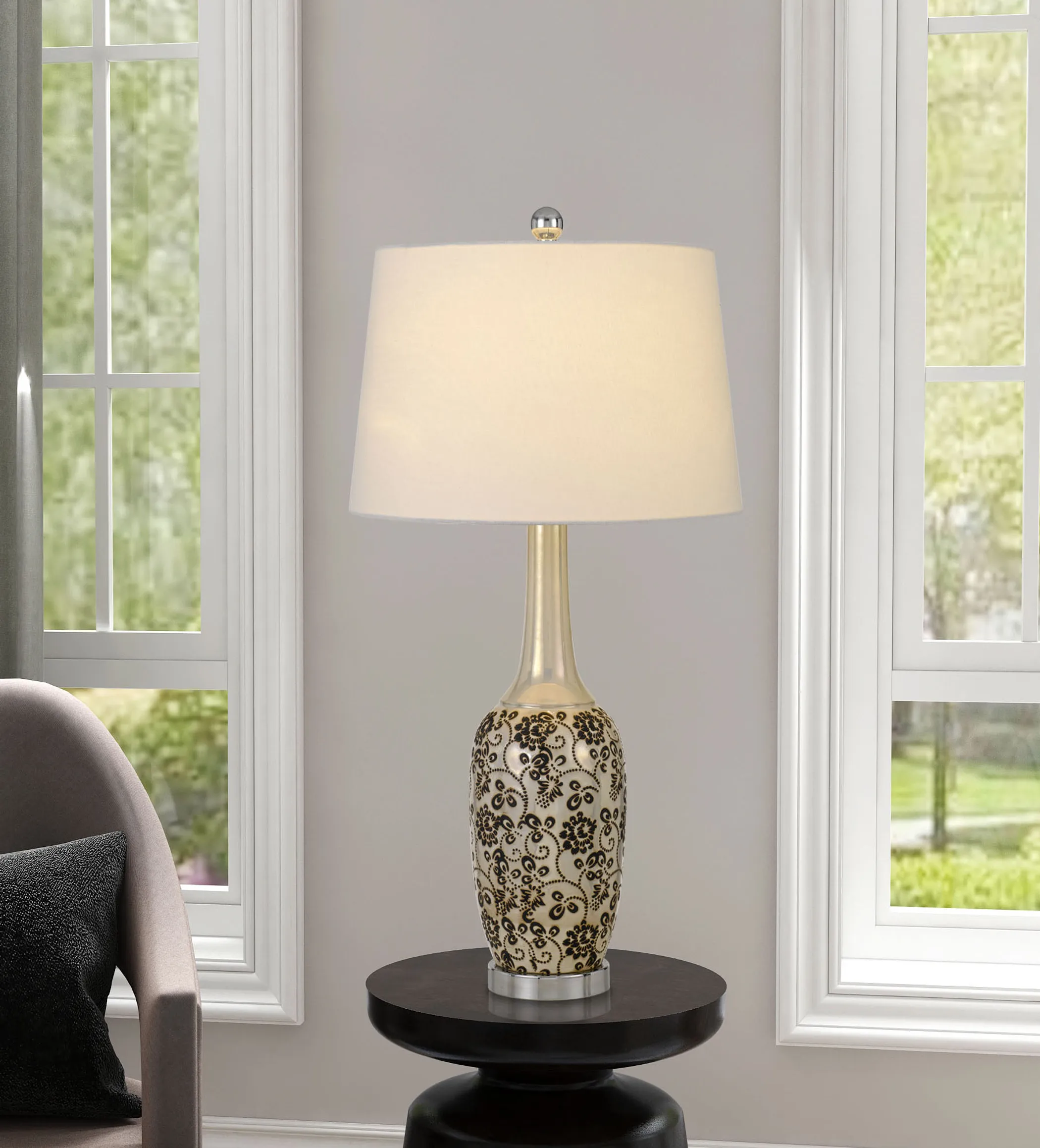 Set Of Two 30" Silver Metal Two Light Bedside Table Lamps With White Globe Shade - Image 6