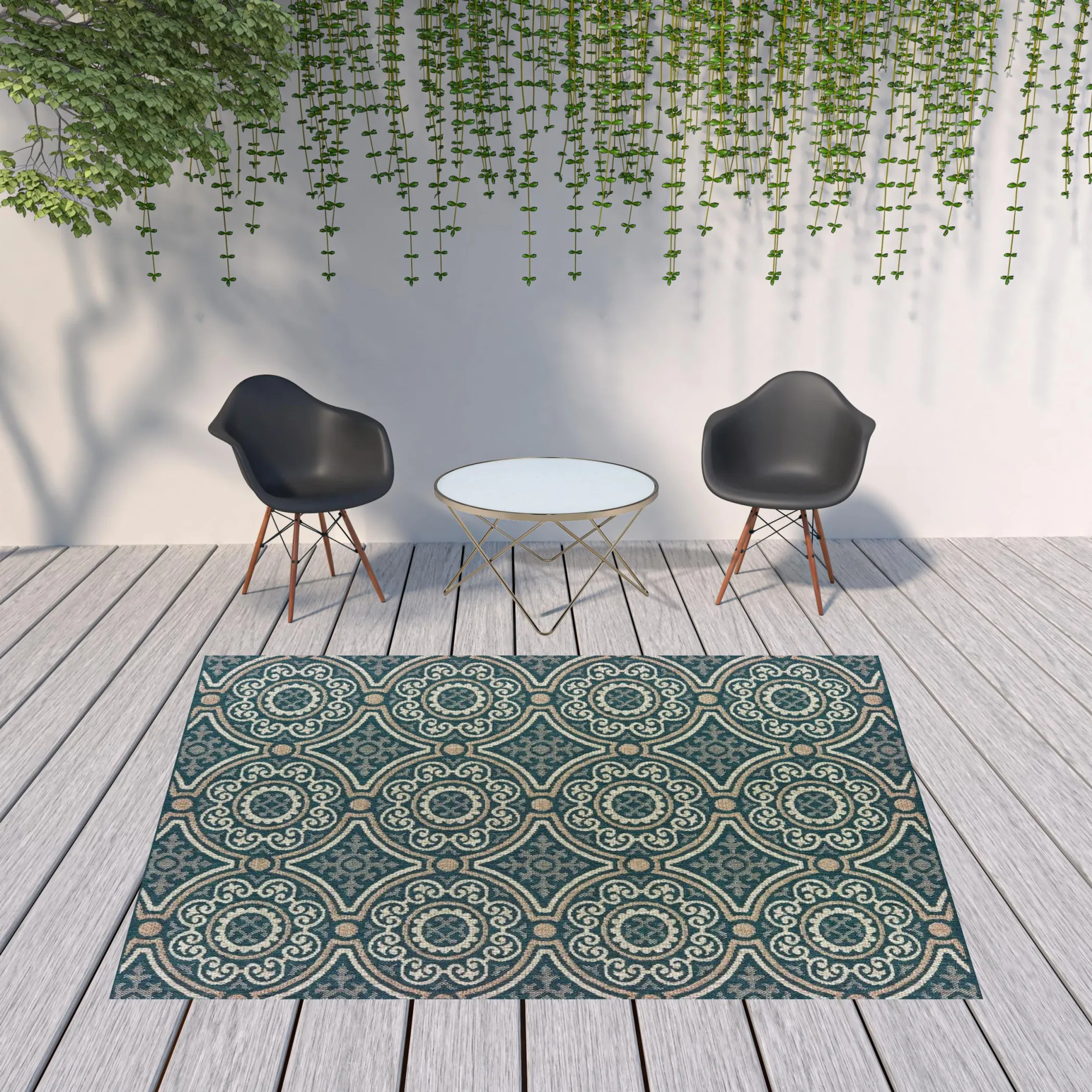 8' x 10' Blue and Gray Geometric Stain Resistant Indoor Outdoor Area Rug - Image 2