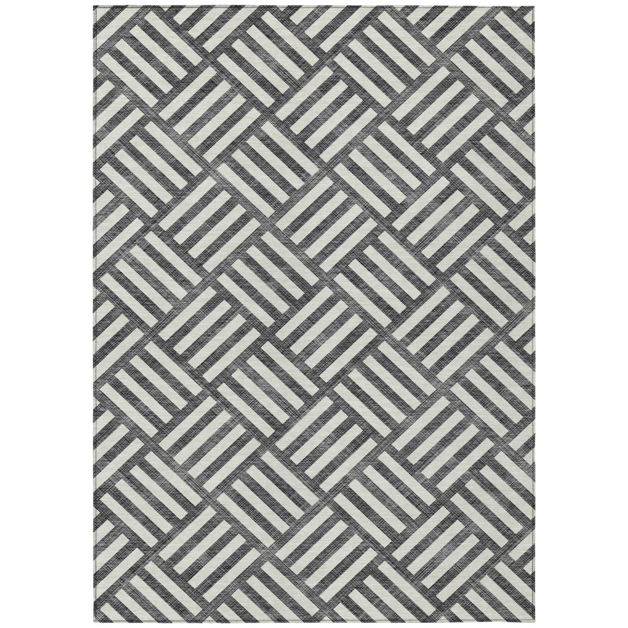 10' X 14' Black And Ivory Geometric Washable Indoor Outdoor Area Rug - Image 2