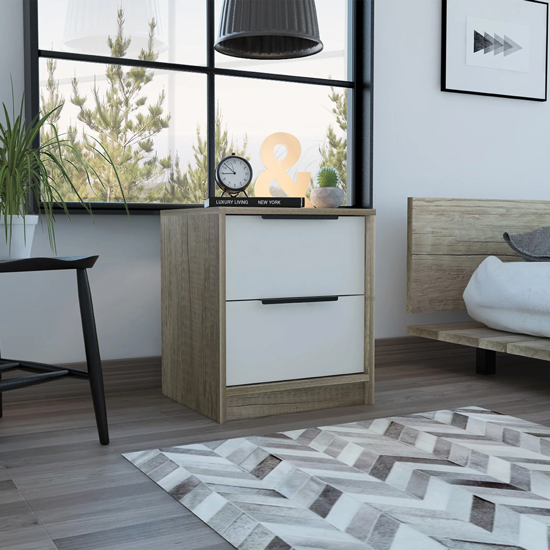Mod Light Oak and White Two Drawer Nightstand - Image 6