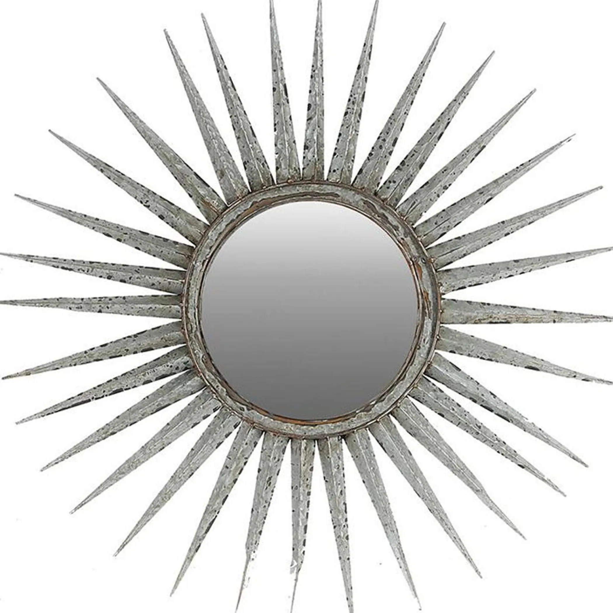 30" Antiqued Silver Gray Sunburst Wall Mounted Accent Mirror - Image 4