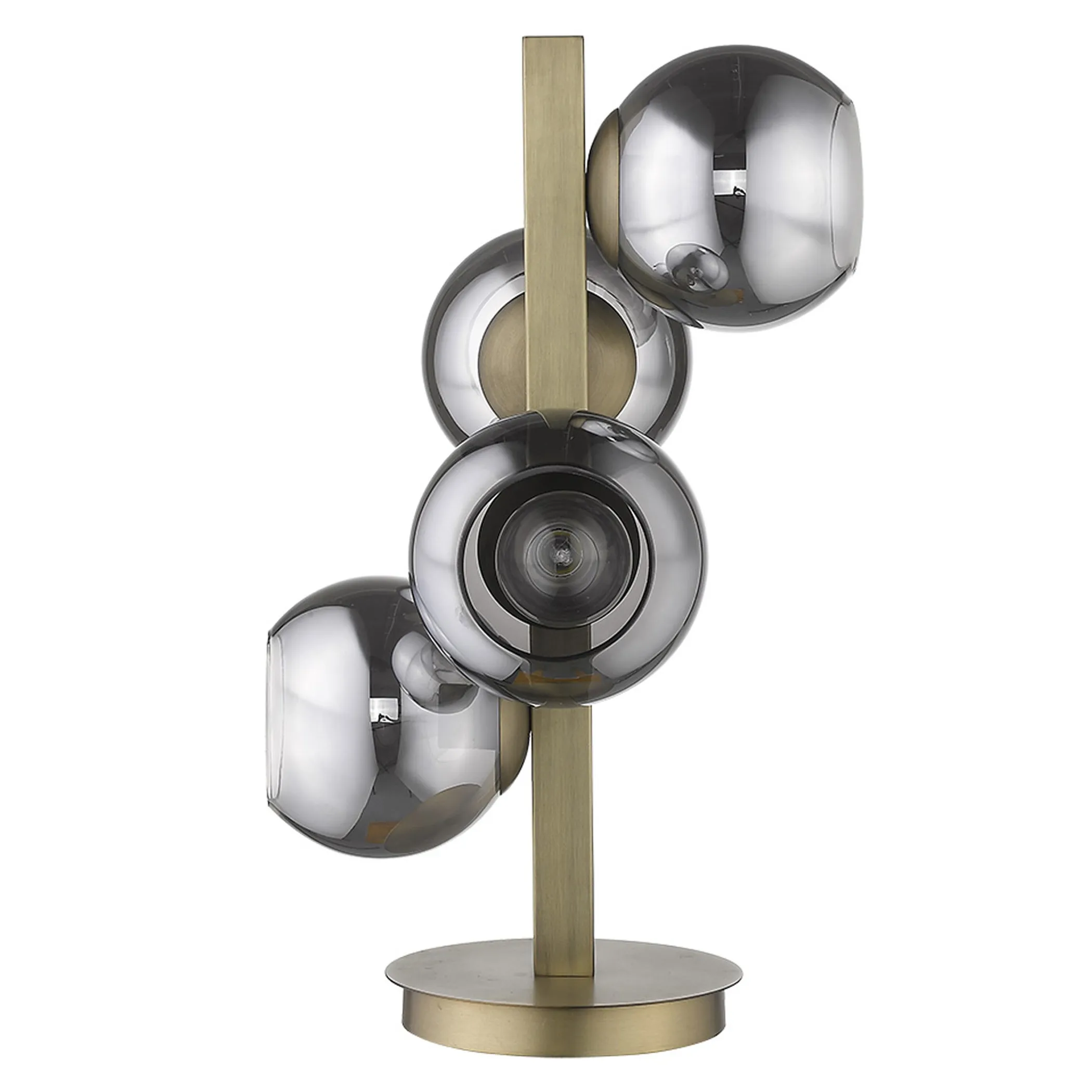 24" Brass Metal Four Light Novelty Table Lamp With Silver Metallic Globe Shades - Image 3