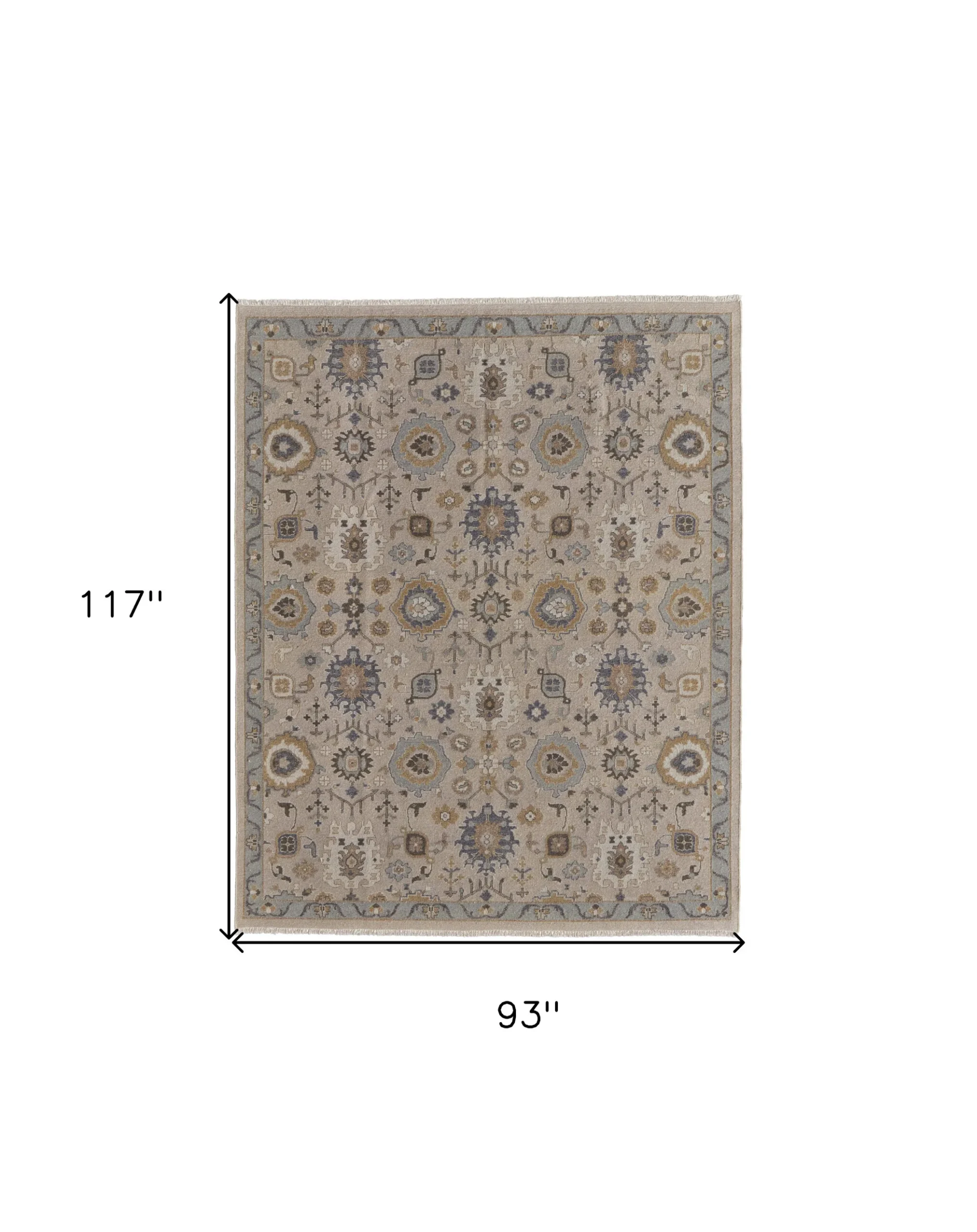 8' X 10' Tan Brown and Gray Wool Oriental Hand Knotted Area Rug With Fringe - Image 3