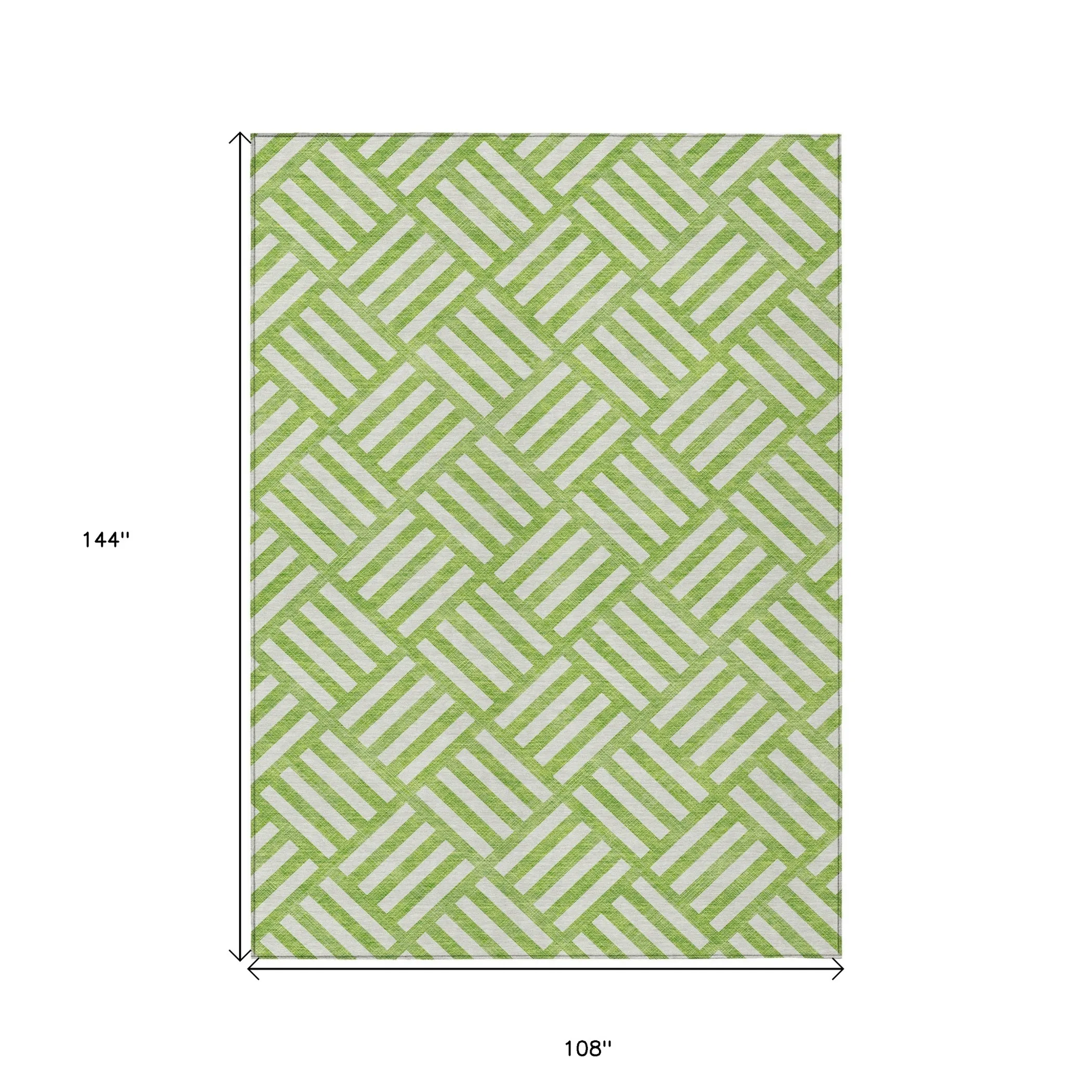 9' X 12' Lime Green And Ivory Geometric Washable Indoor Outdoor Area Rug - Image 3