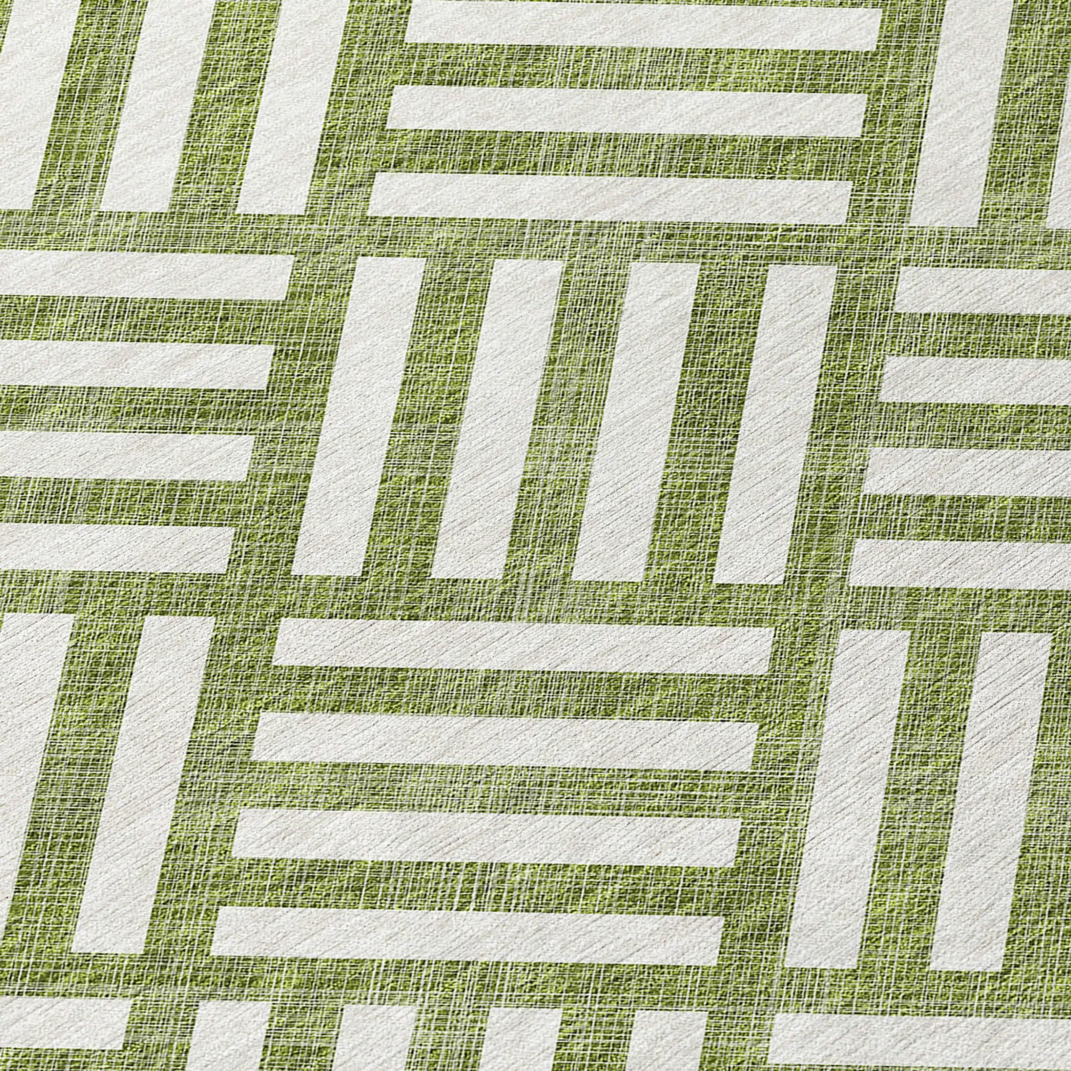 10' X 14' Olive Green And Ivory Geometric Washable Indoor Outdoor Area Rug - Image 5