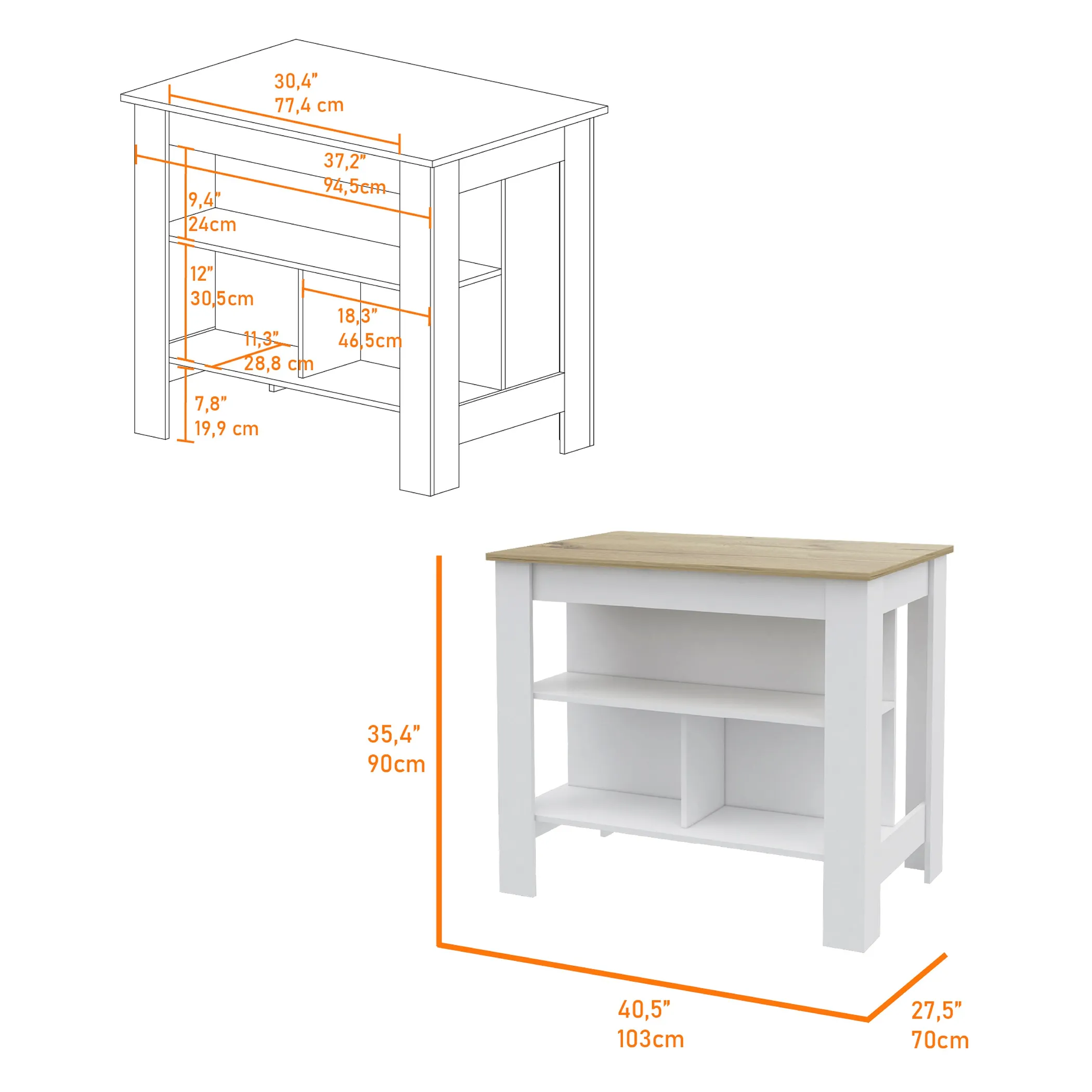 Phoenix 2 Piece Kitchen Set, Cala Kitchen Island + Napoles Utility Sink - Image 6