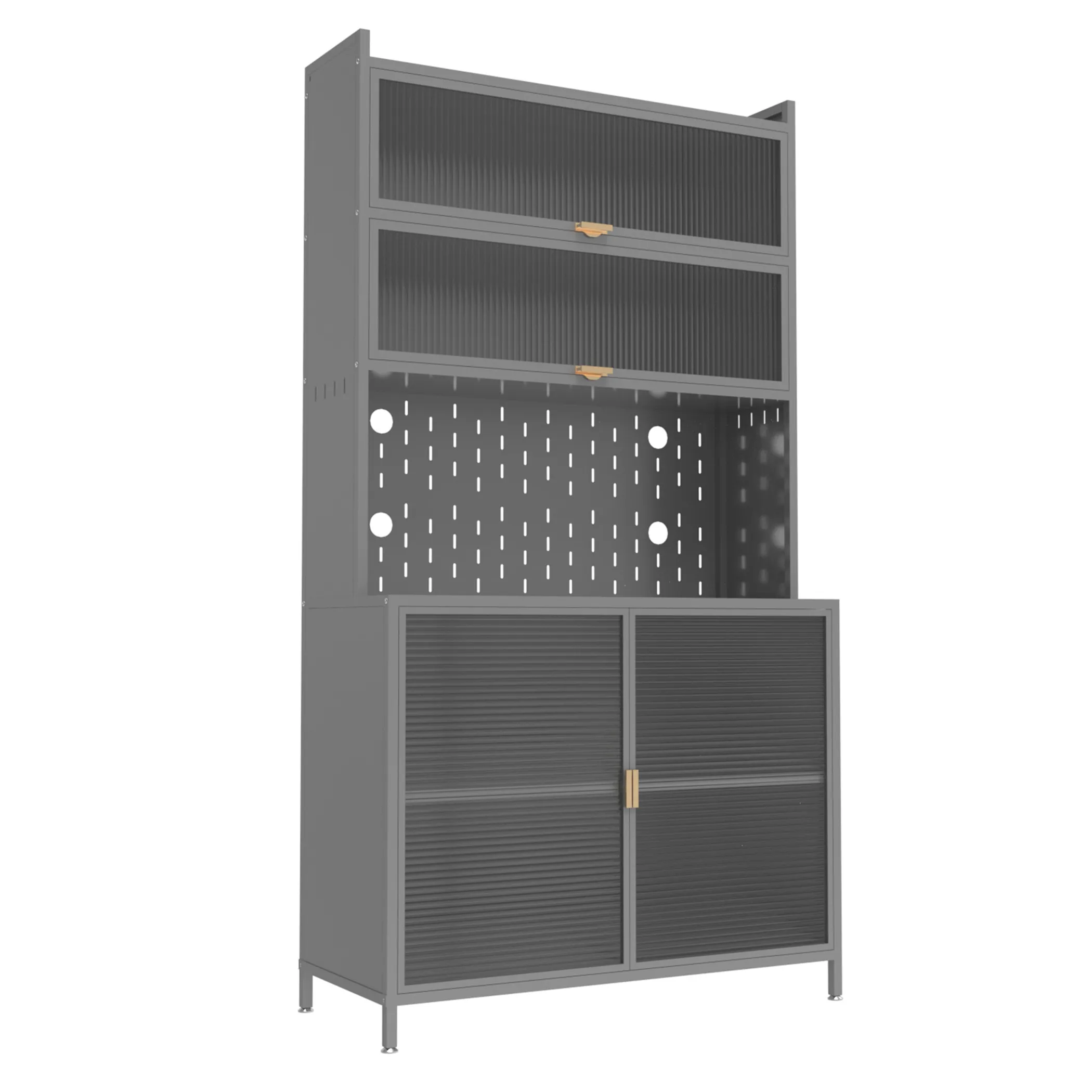 Stainless Steel Textured Door Dining Hutch With Two Doors - Image 2