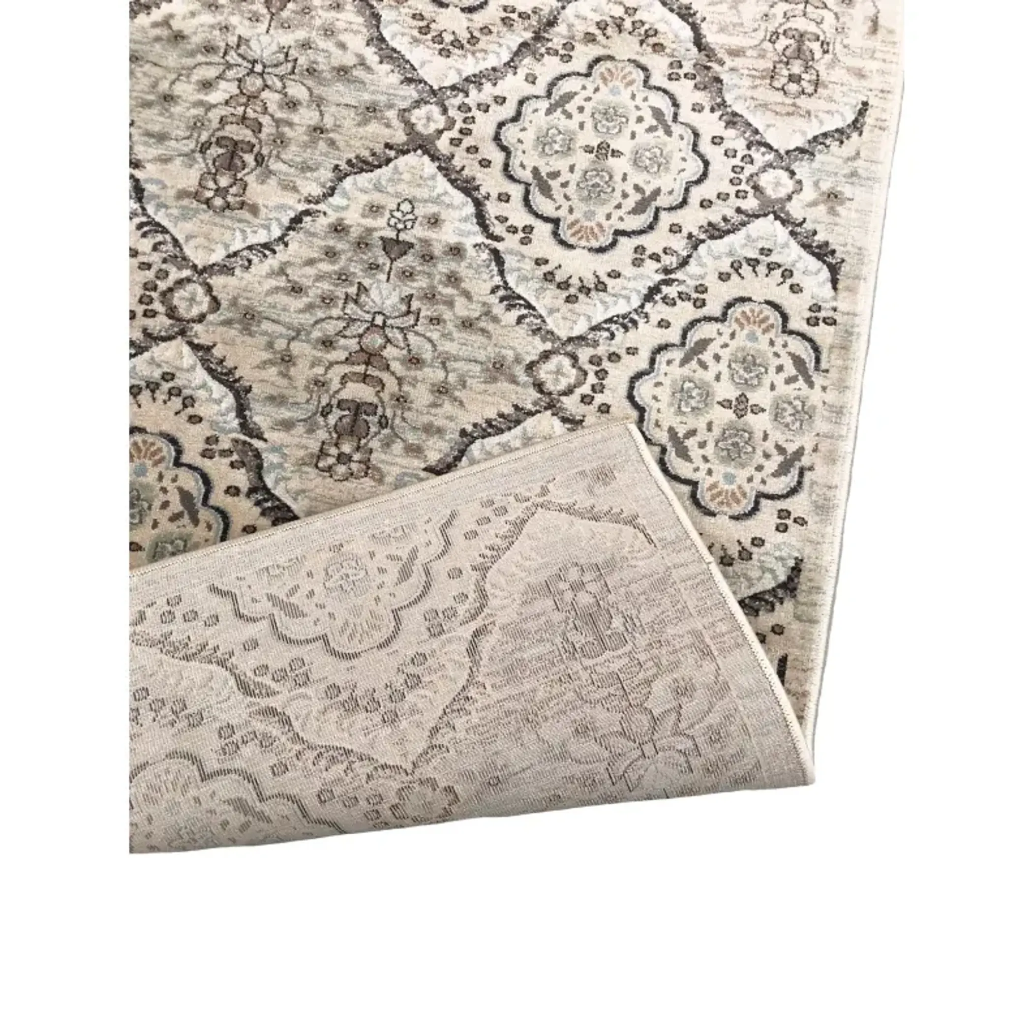 7'10" x 10'3" Feet Vintage Beige Blue Silky Glam Area Rug - Image 4