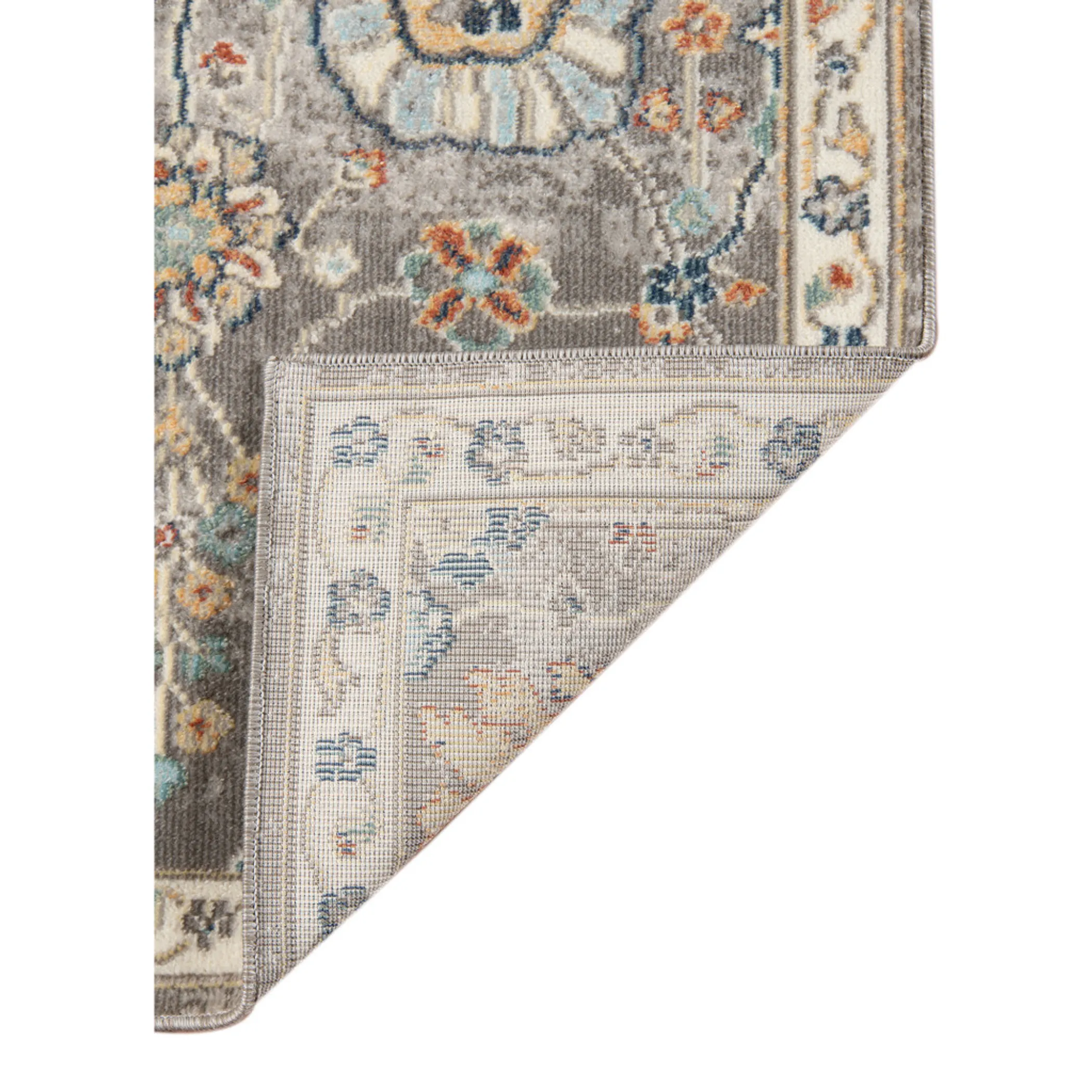9' X 12' Blue and Orange Floral Stain Resistant Indoor Outdoor Area Rug - Image 4