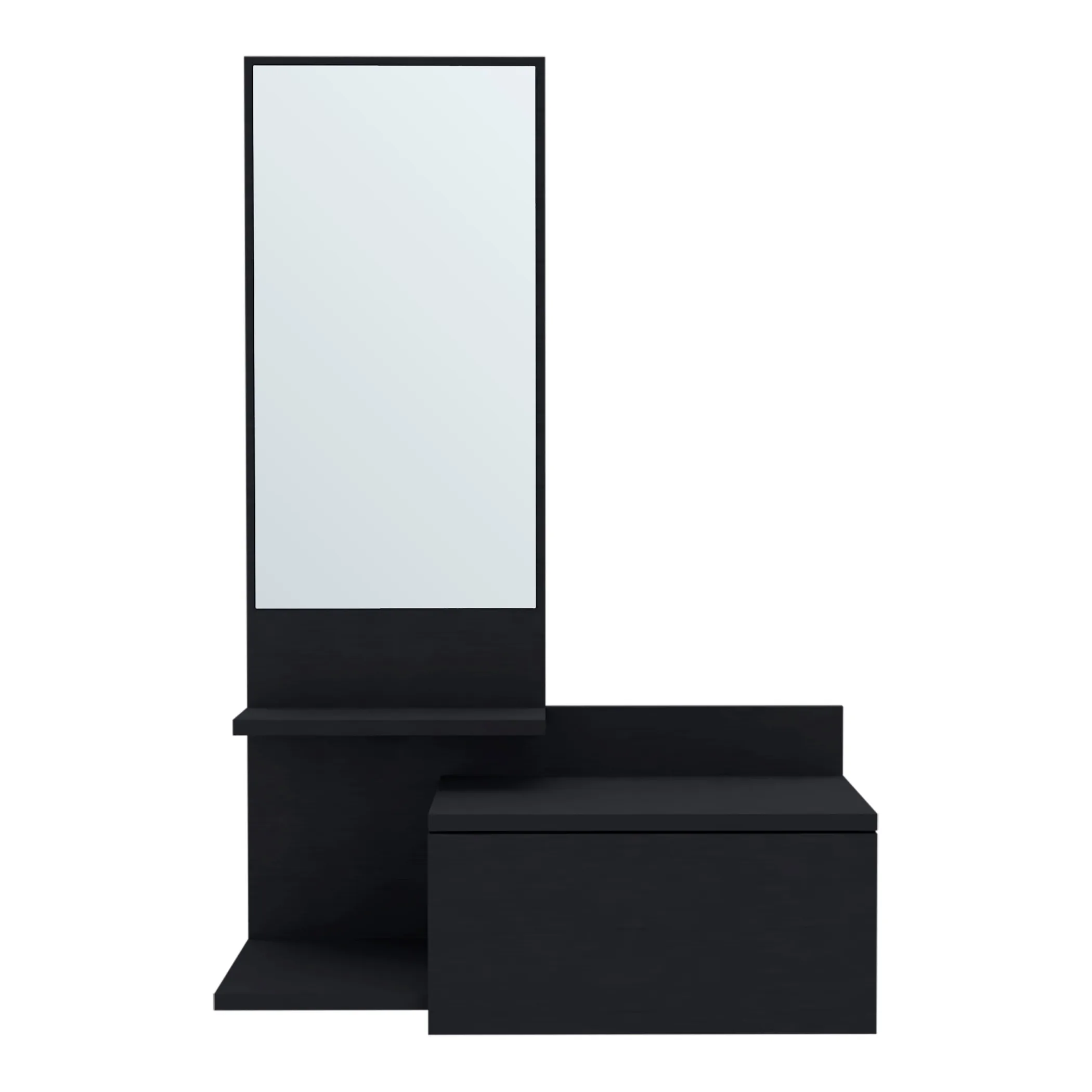 36" Black Wood Wall Mounted Accent Cabinet With Drawer And Mirror - Image 5