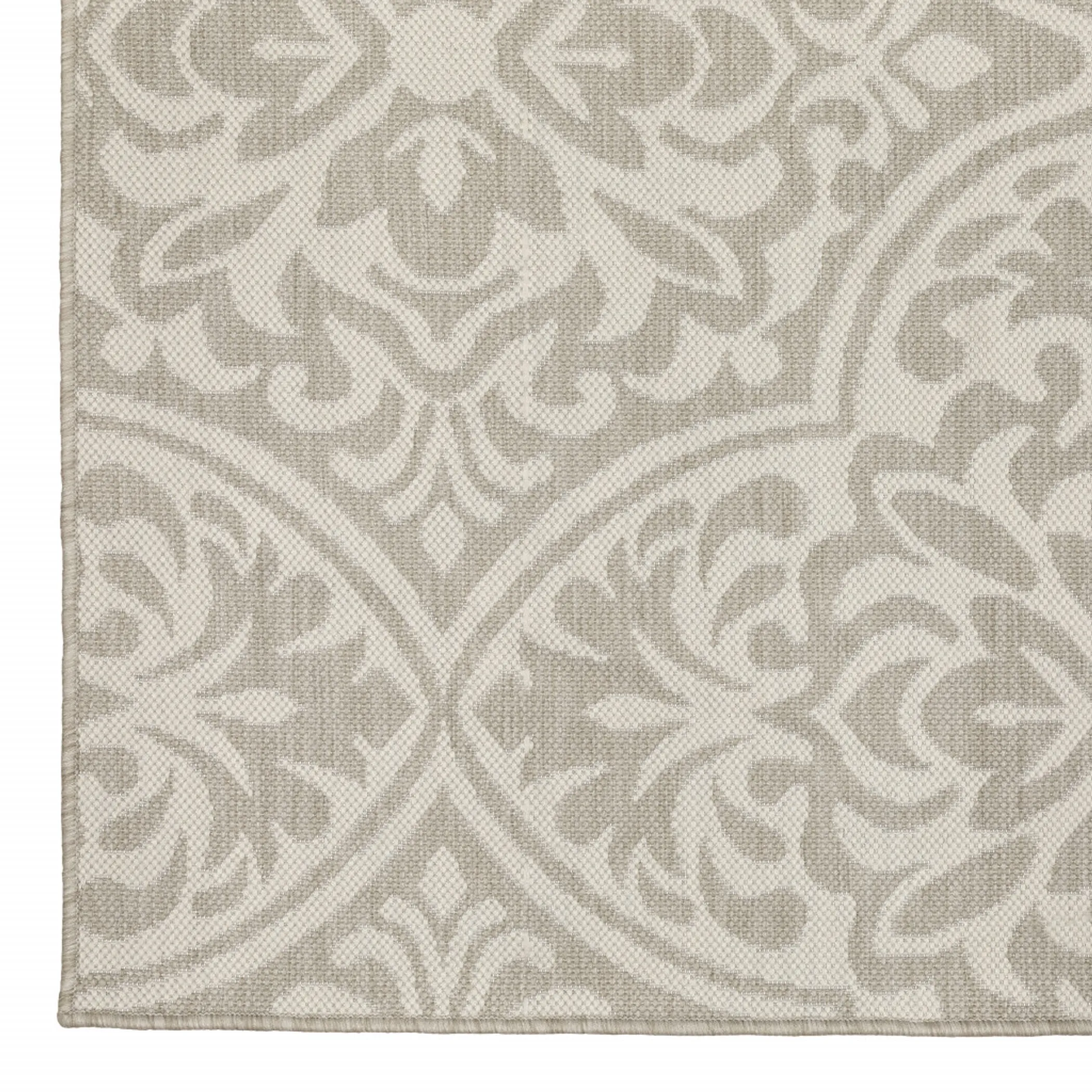 7' X 9' Gray and Ivory Floral Stain Resistant Indoor Outdoor Area Rug - Image 2
