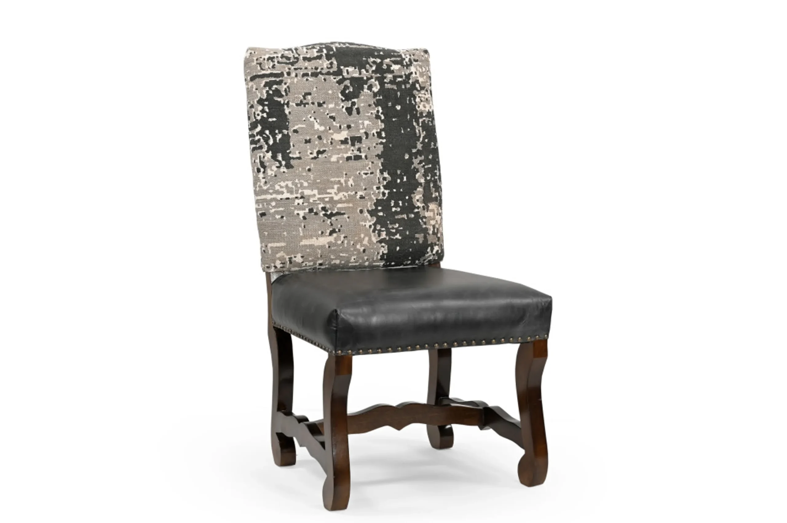 Set of Two Black Gray And Dark Brown Solid Wood Upholstered Chenille And Leather Dining Side Chairs - Image 3