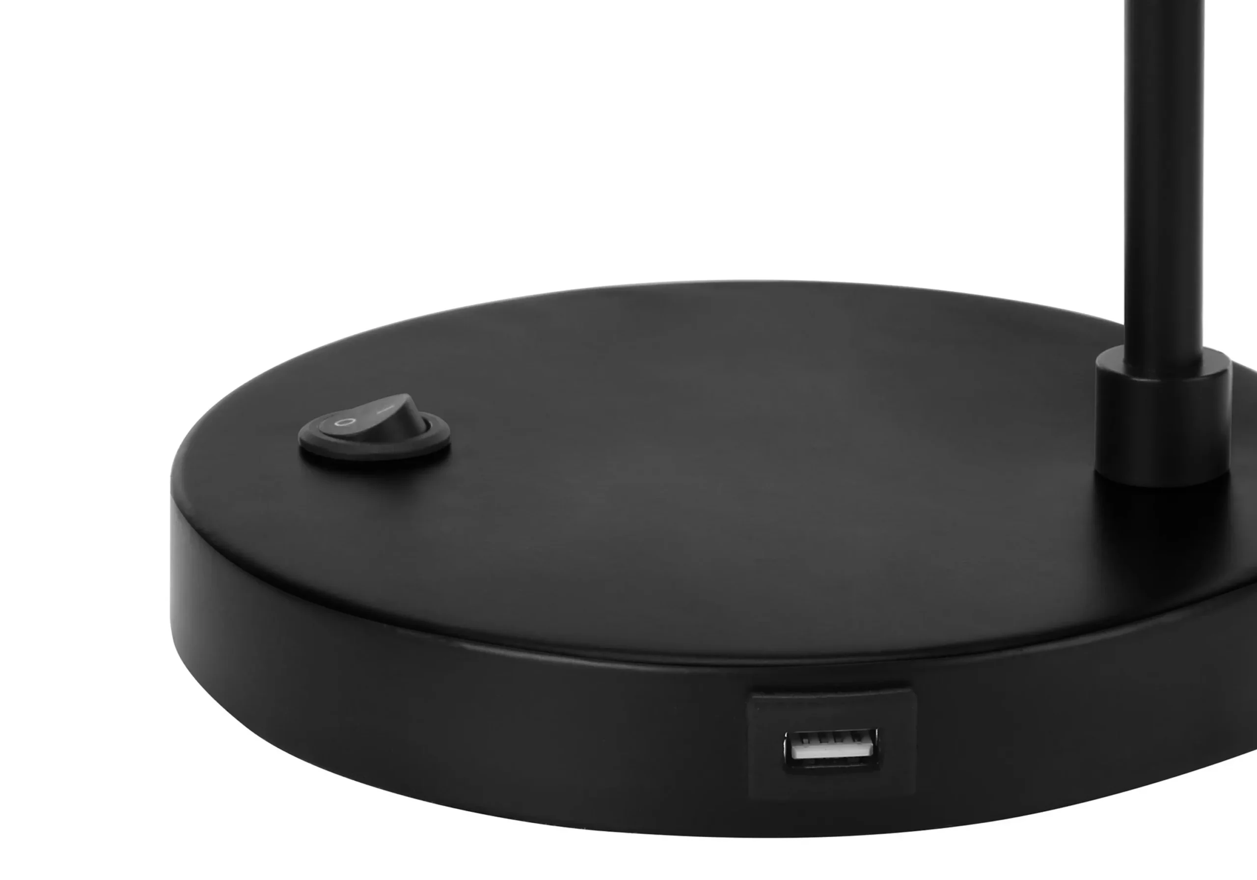 21" Black Metal Round USB Table Lamp With Black Drum Shade - Image 4