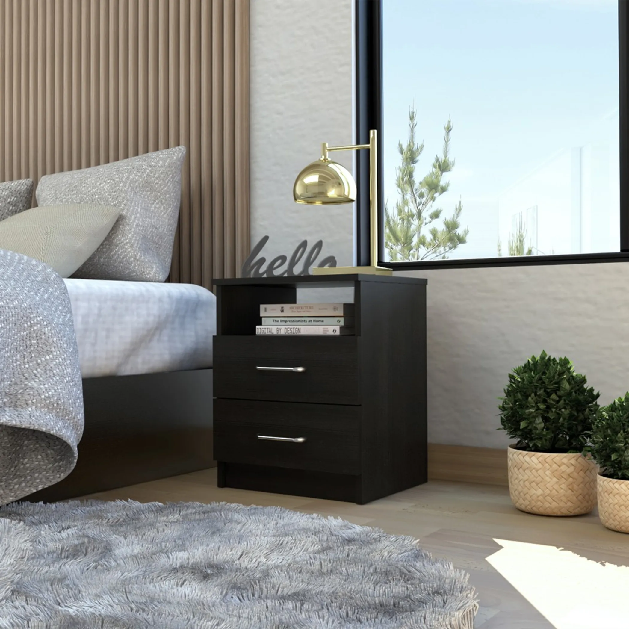 Brown Open Compartment Two Drawer Nightstand - Image 4