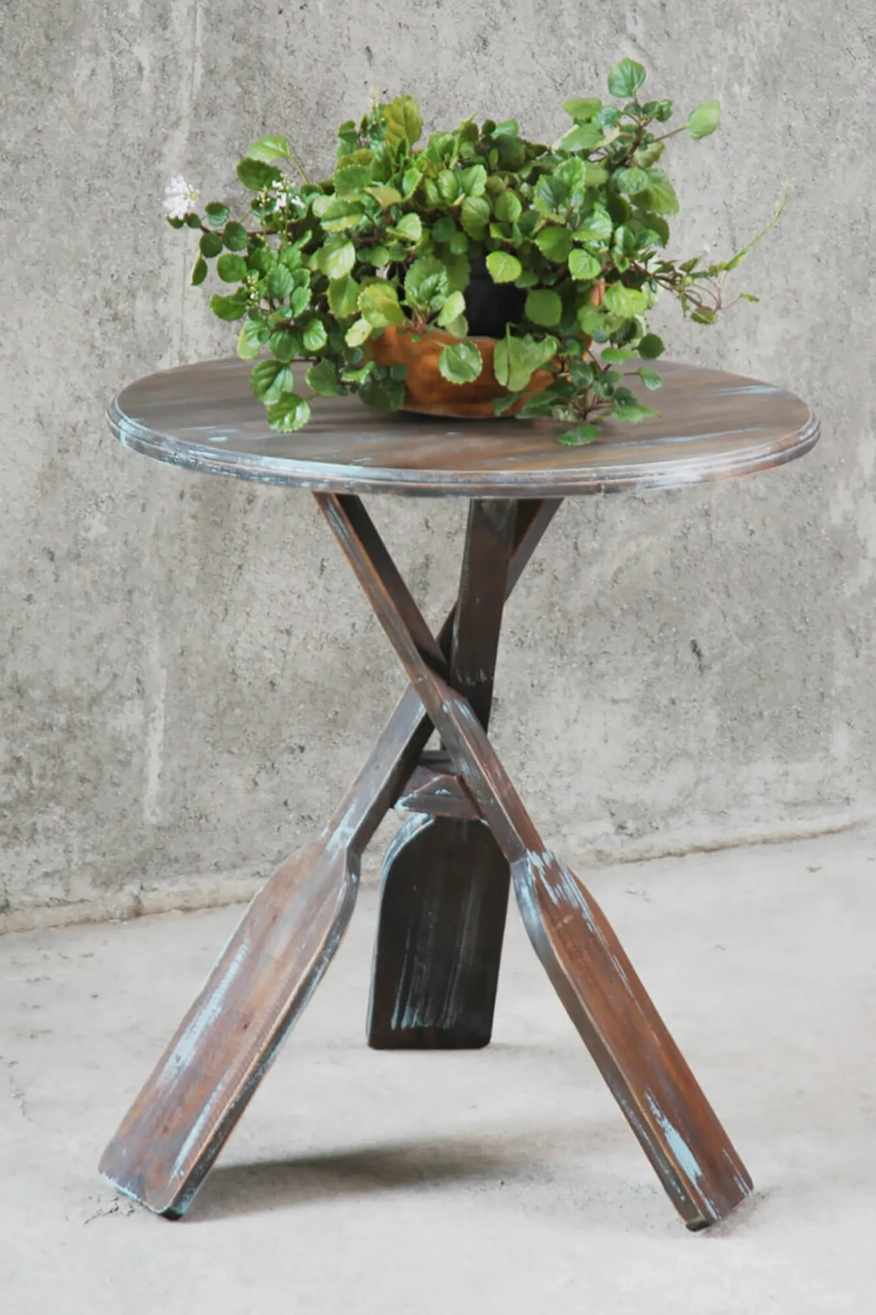 Sunset Trading Cottage Round Boat Oar Accent Table | Distressed Brown/Blue Solid Wood | Fully Assembled Nautical Stand - Image 3