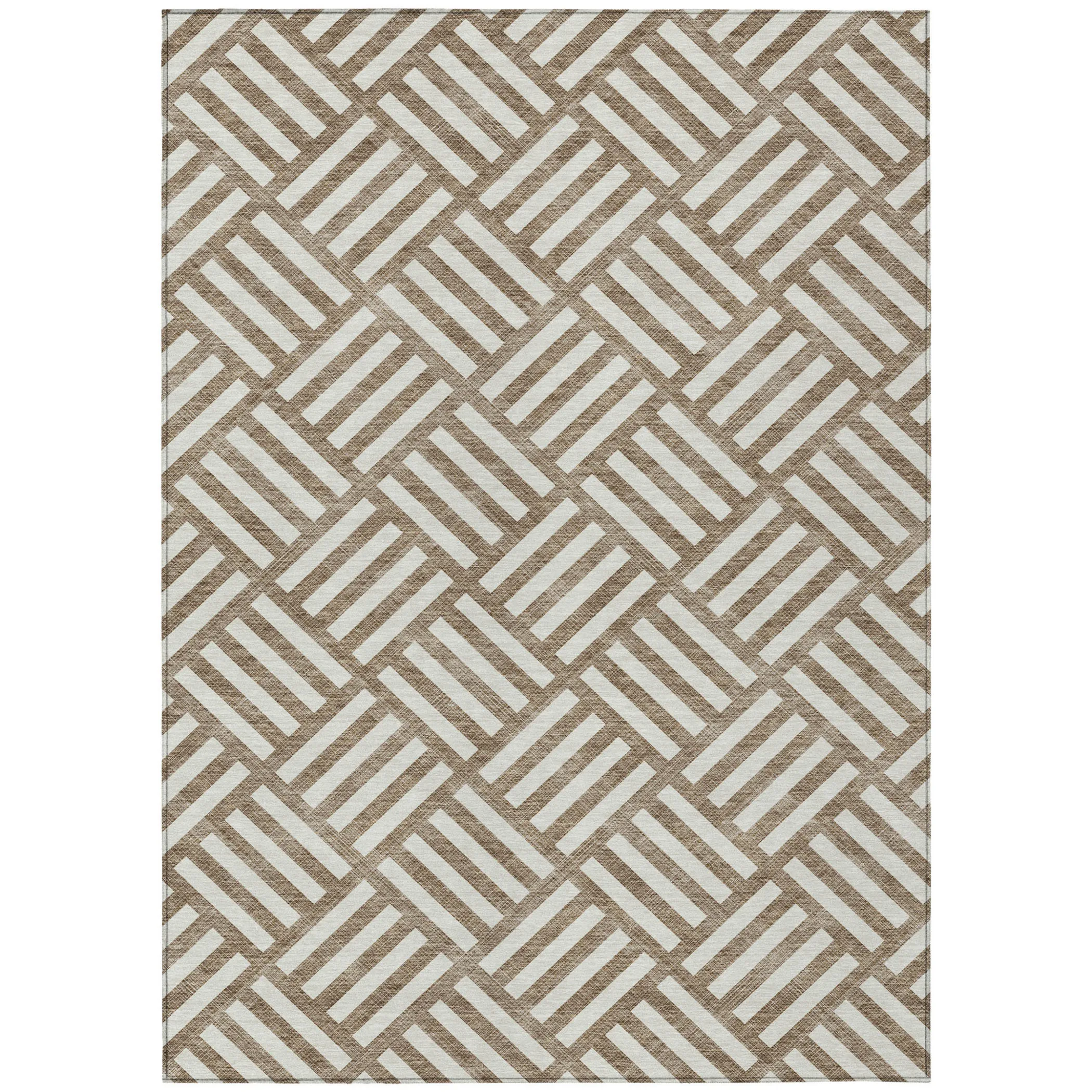 10' X 14' Brown And Ivory Geometric Washable Indoor Outdoor Area Rug - Image 2