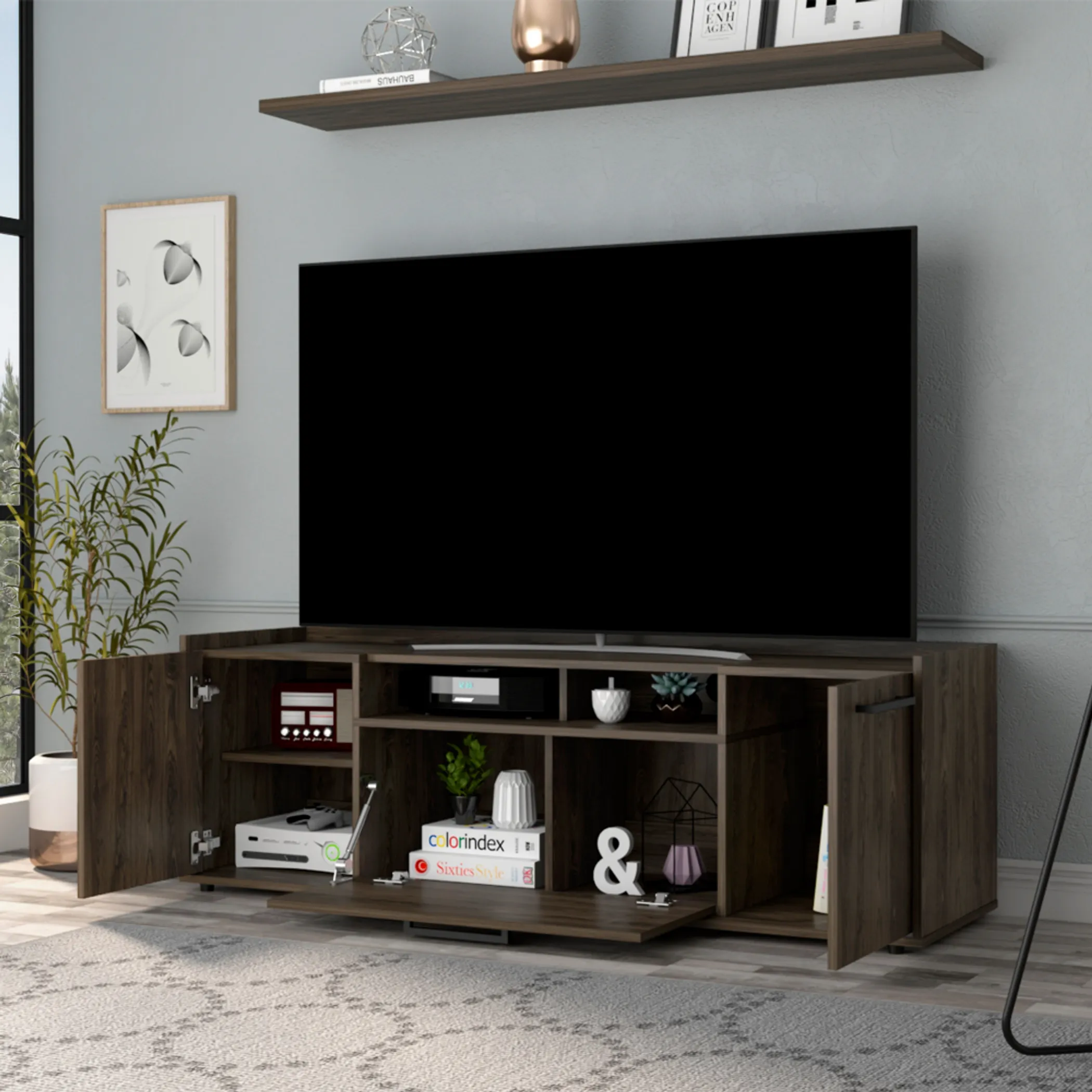 Lyon Tv Stand for TVs up to 55, One Cabinet, Double Door - Image 2