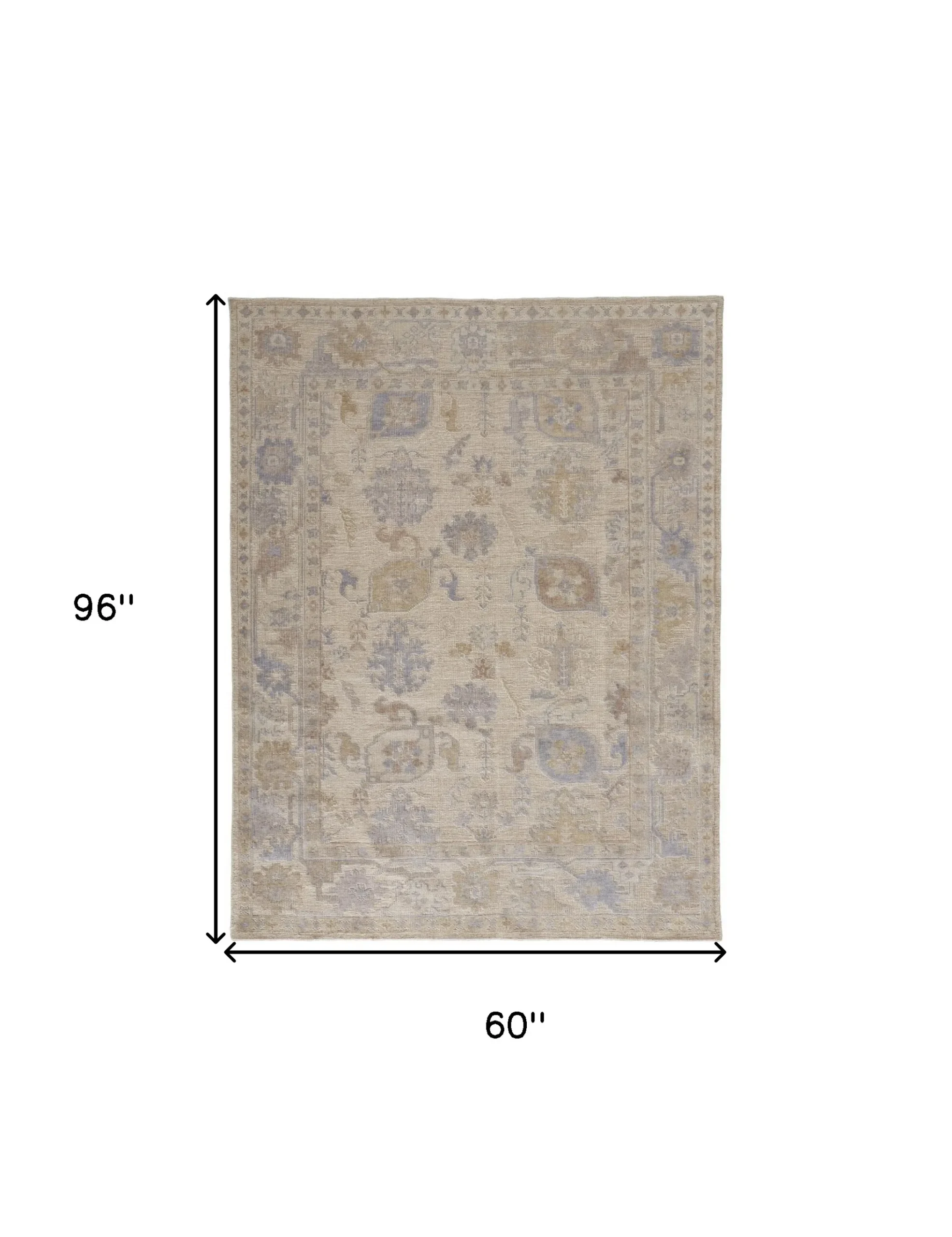 5' X 8' Tan Orange And Blue Floral Hand Knotted Stain Resistant Area Rug - Image 4