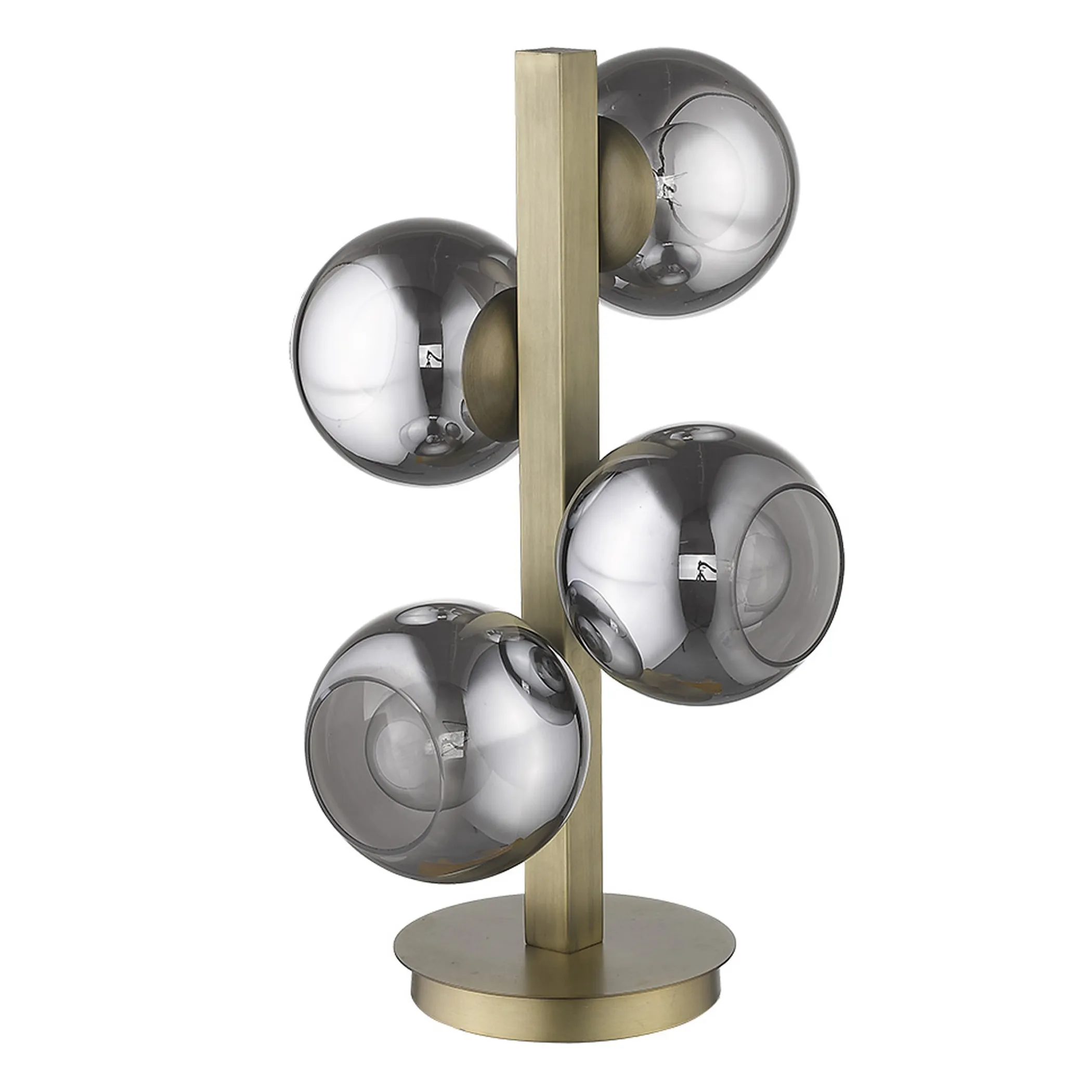 24" Brass Metal Four Light Novelty Table Lamp With Silver Metallic Globe Shades - Image 5