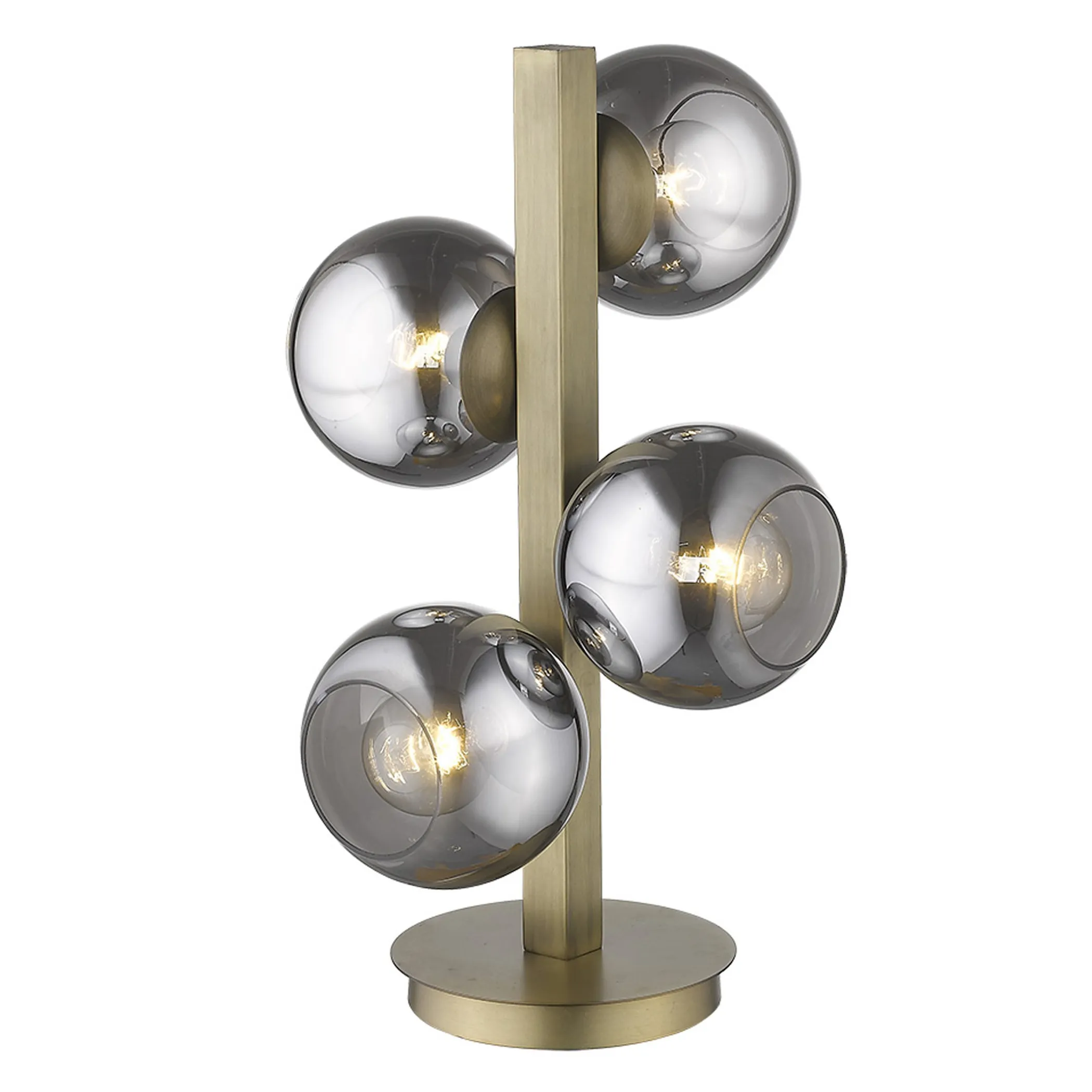 24" Brass Metal Four Light Novelty Table Lamp With Silver Metallic Globe Shades - Image 4