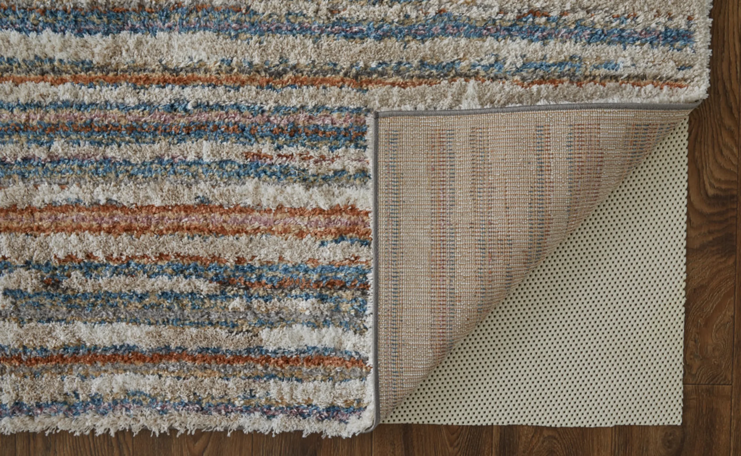 5' X 8' Ivory Blue And Orange Striped Power Loom Stain Resistant Area Rug - Image 4