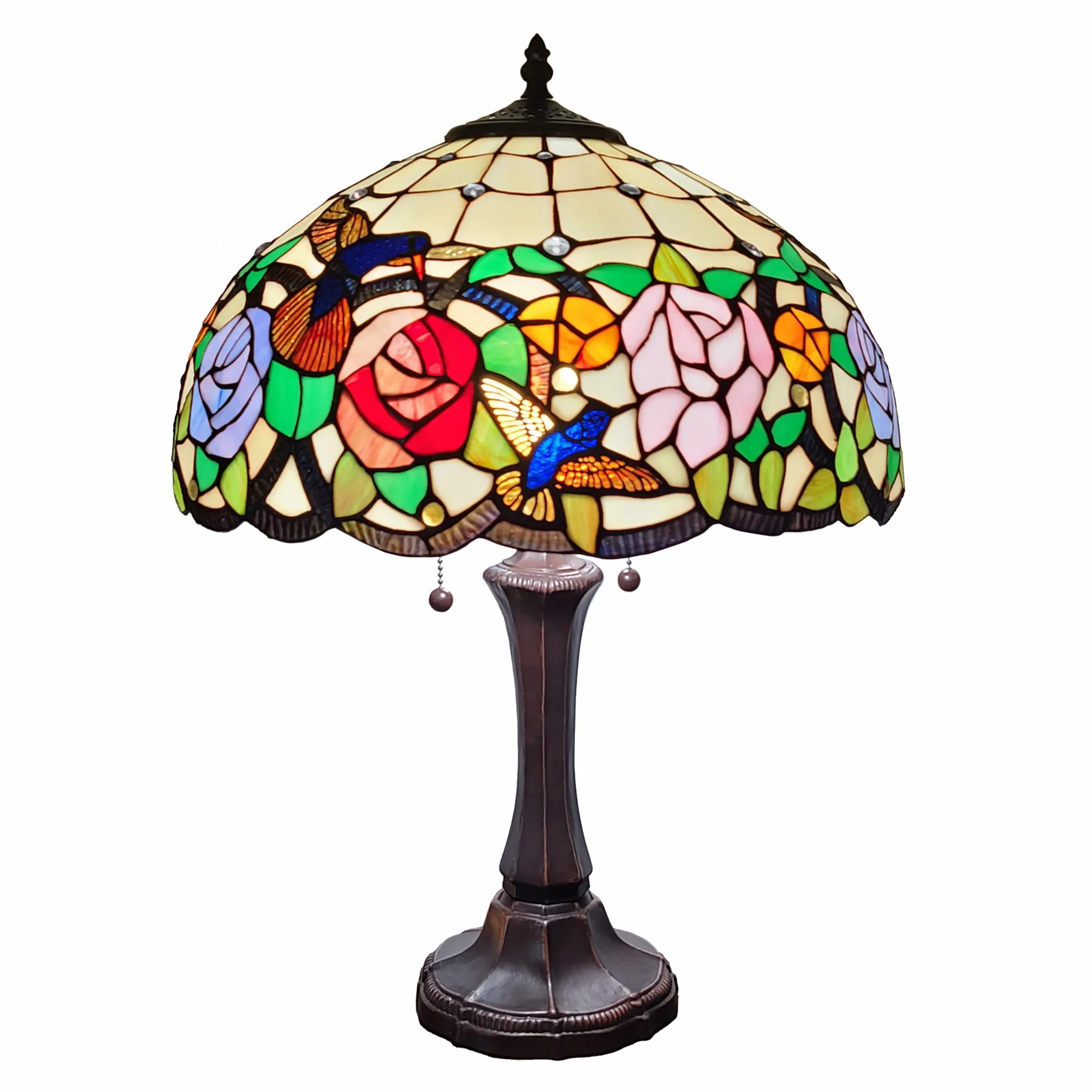 23" Dark Brown Metal Two Light Candlestick Table Lamp With Brown and Ivory Shade - Image 2