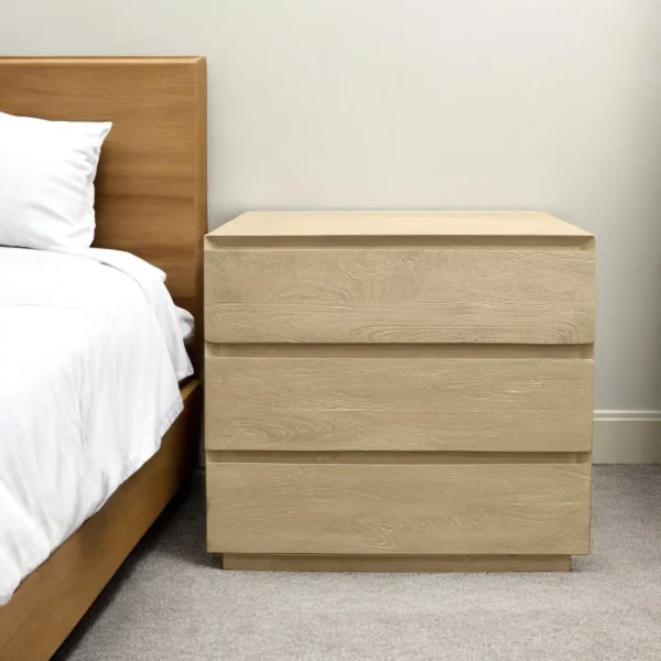 24" Natural Three Drawer Solid Wood Nightstand