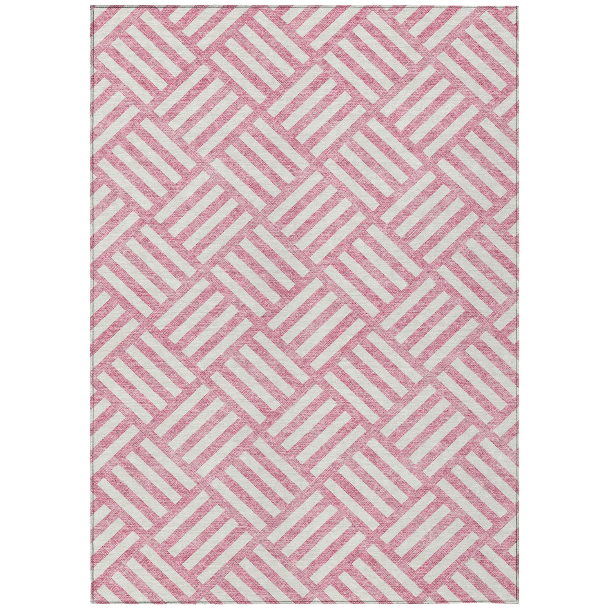 10' X 14' Pink And Ivory Geometric Washable Indoor Outdoor Area Rug - Image 2