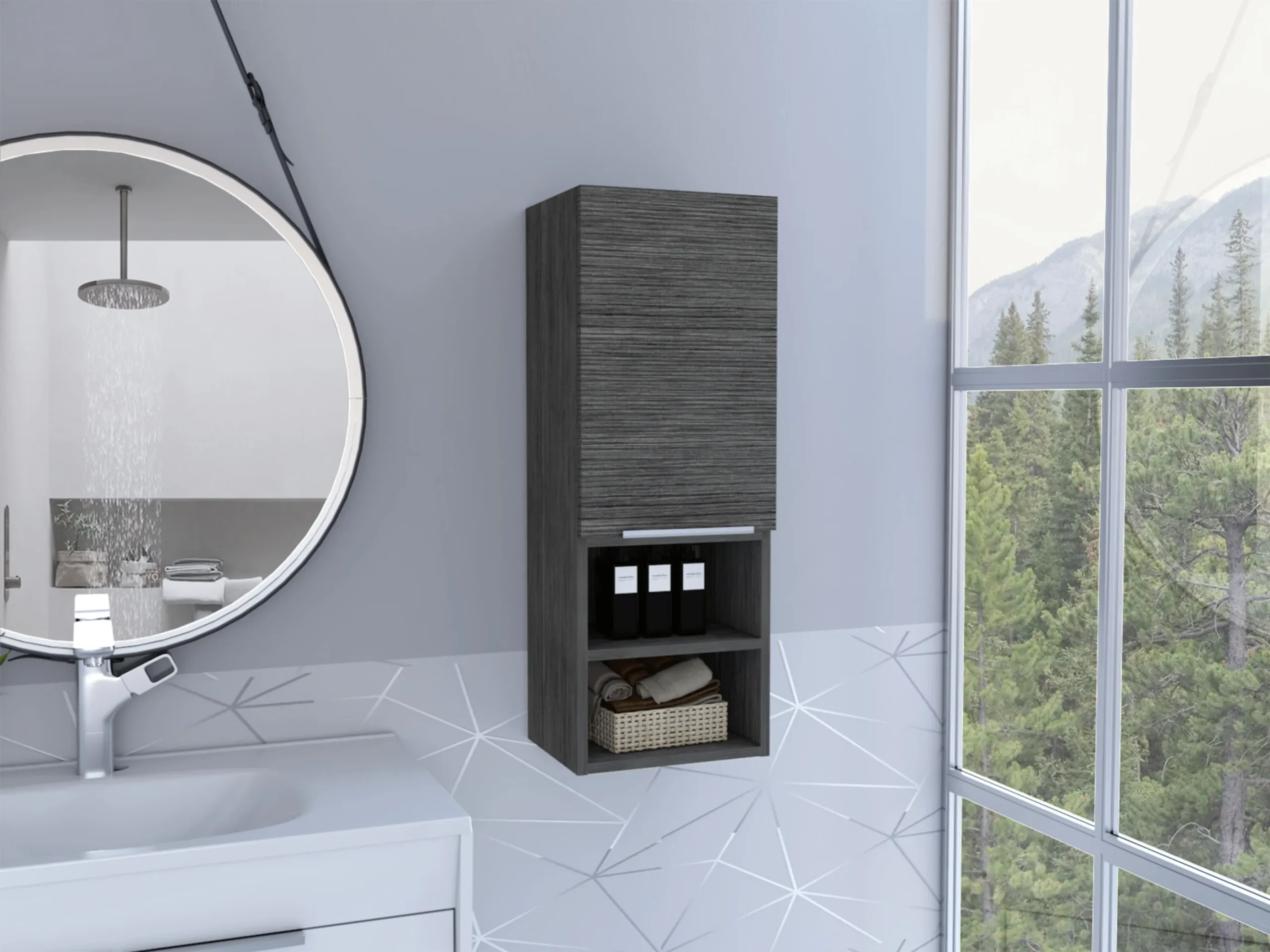 32" Smoky Gray Oak Accent Cabinet With Three Shelves - Image 5