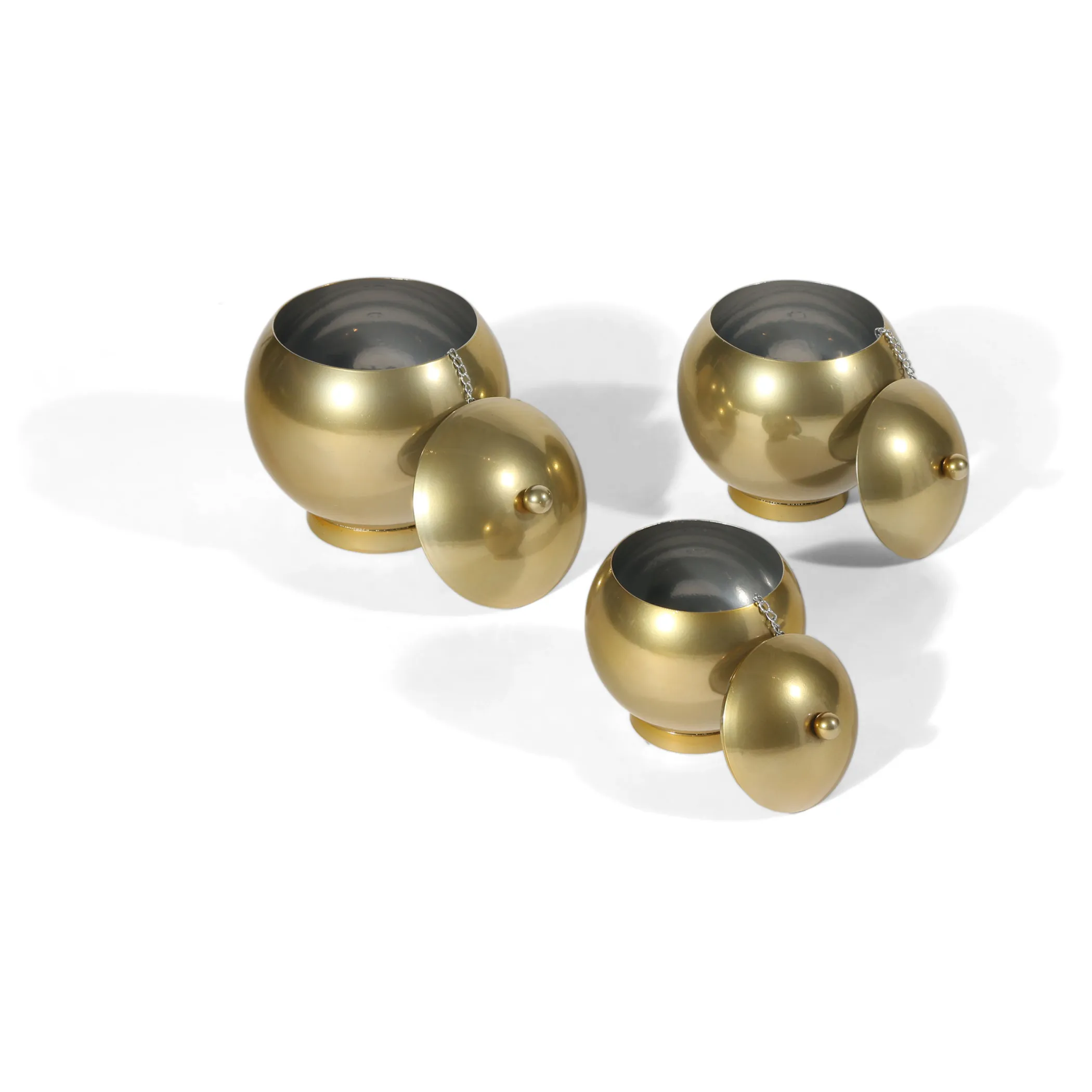 Set of Three Gold Metal Decorative Lidded Canisters - Image 3