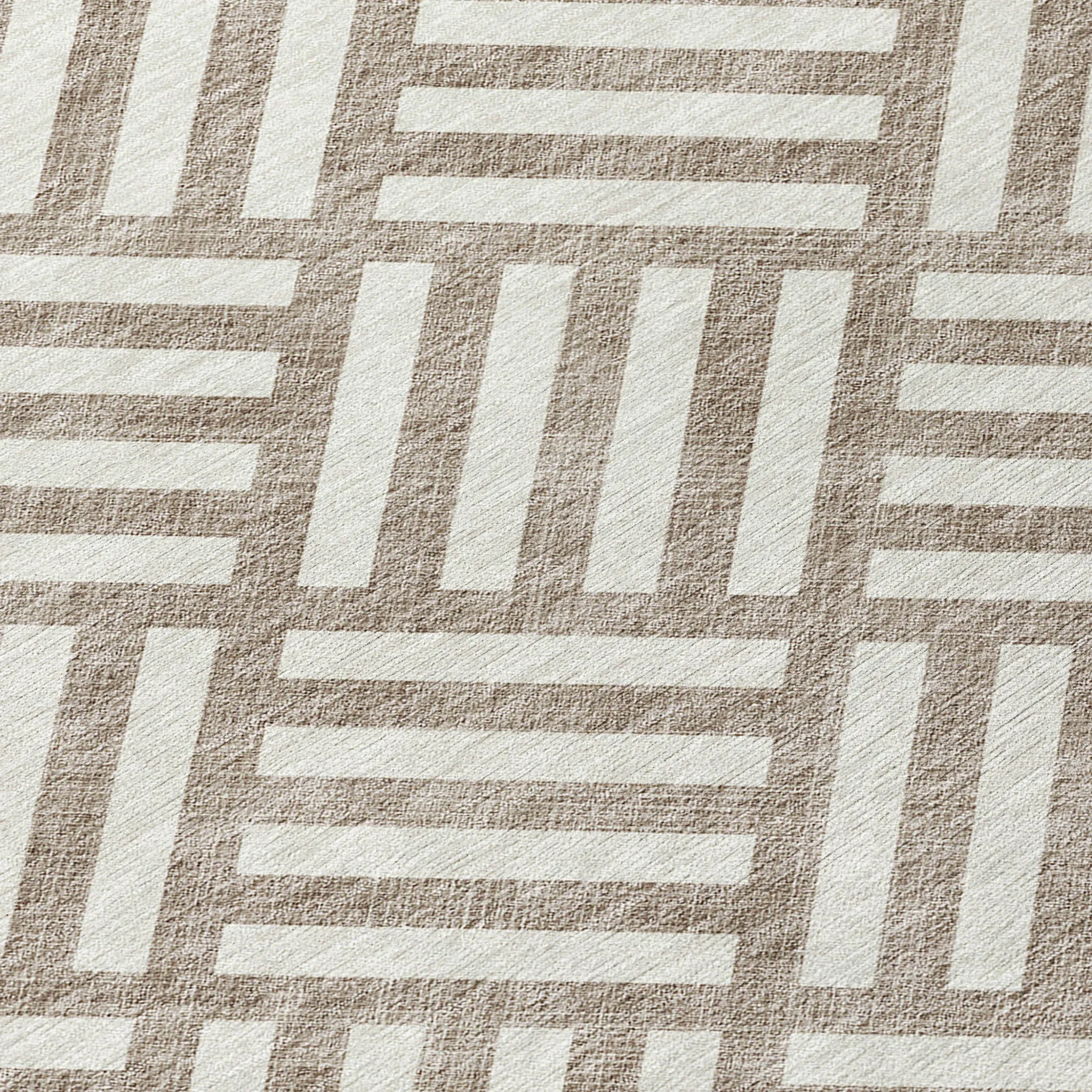 9' X 12' Taupe And Ivory Geometric Washable Indoor Outdoor Area Rug - Image 6