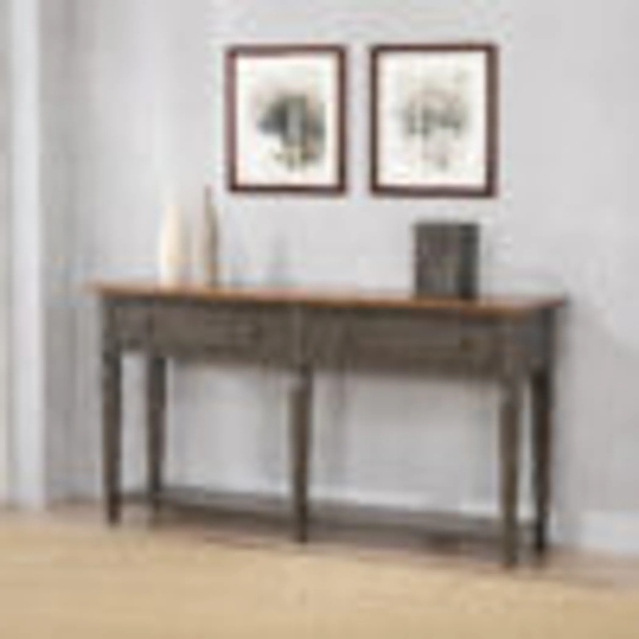 Sunset Trading Dakota Console Table with Drawers and Storage Shelf | 62" Sofa Table | Narrow Kitchen Sideboard | Distressed Brown and Ash Gray Solid. - Image 2