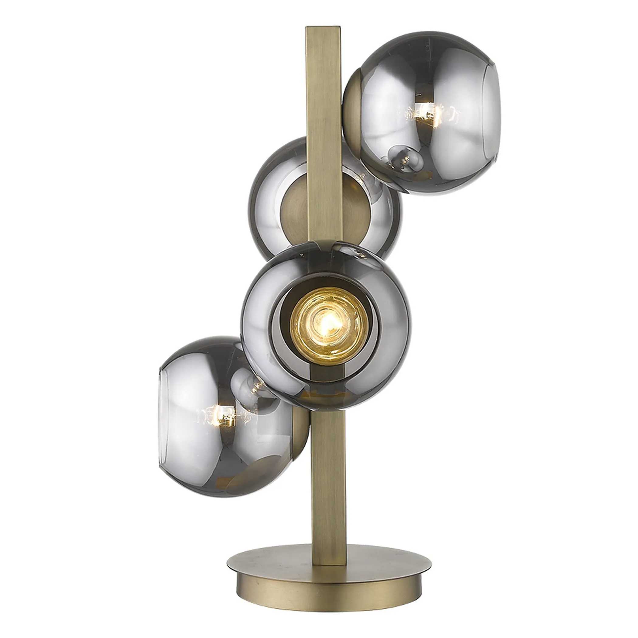 24" Brass Metal Four Light Novelty Table Lamp With Silver Metallic Globe Shades - Image 2