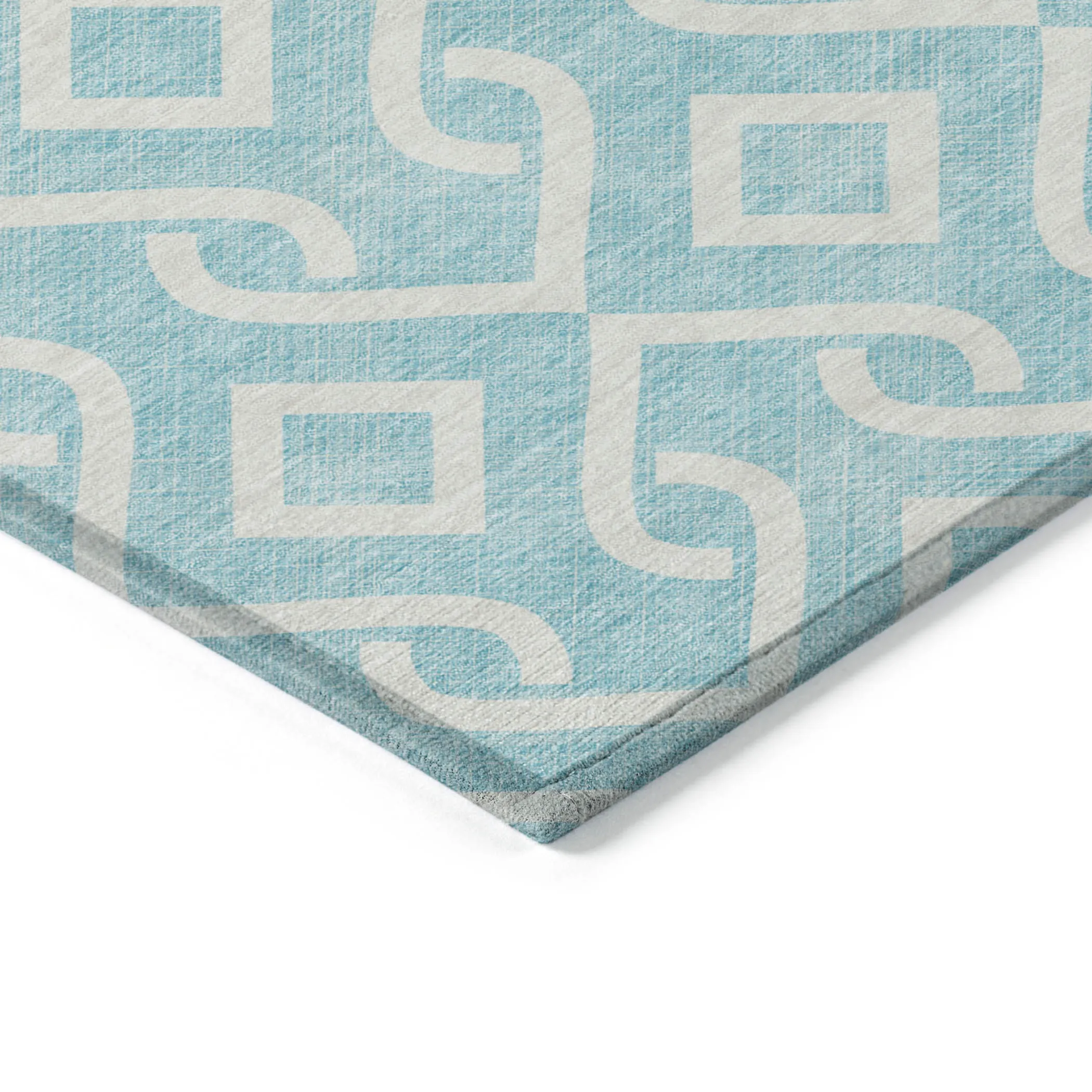 9' X 12' Aqua And Ivory Geometric Washable Indoor Outdoor Area Rug - Image 5