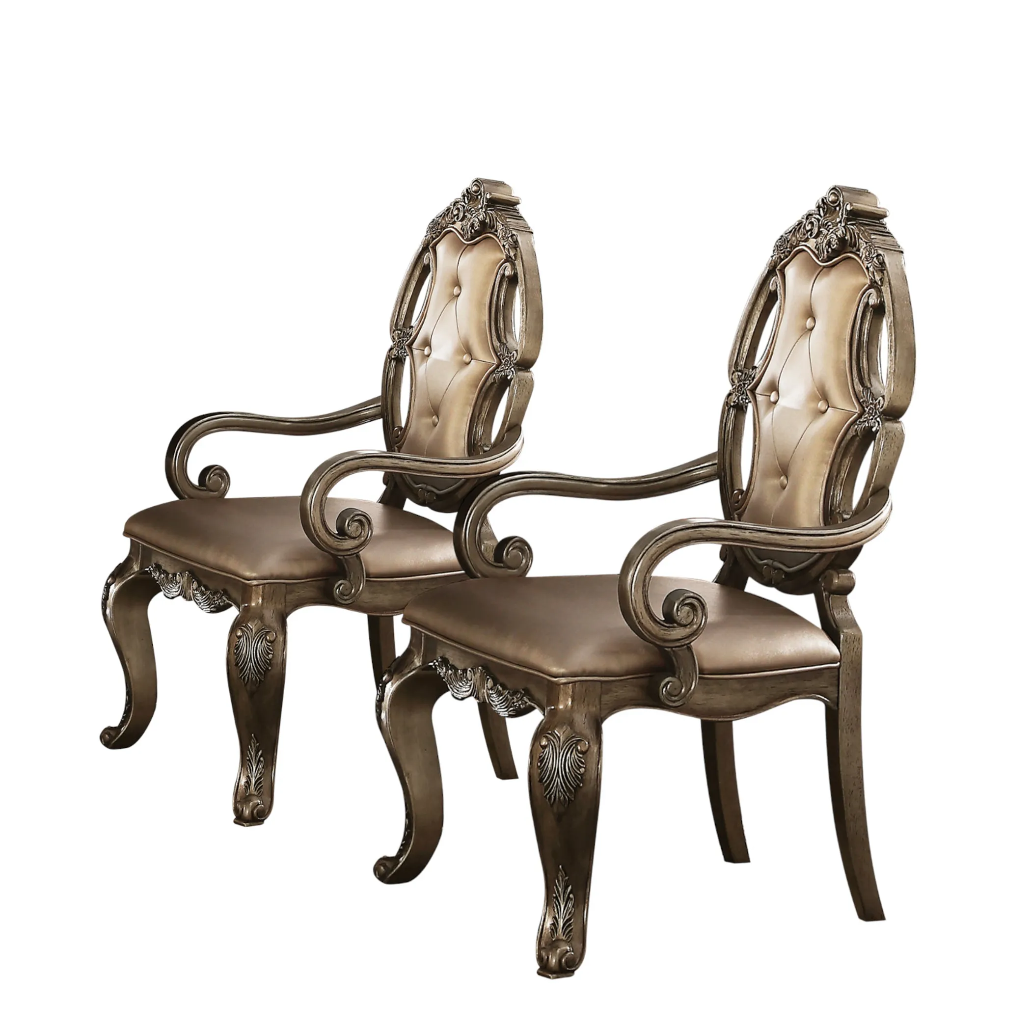Set of Two Upholstered Faux Leather And Solid Wood Dining Arm Chairs - Image 2