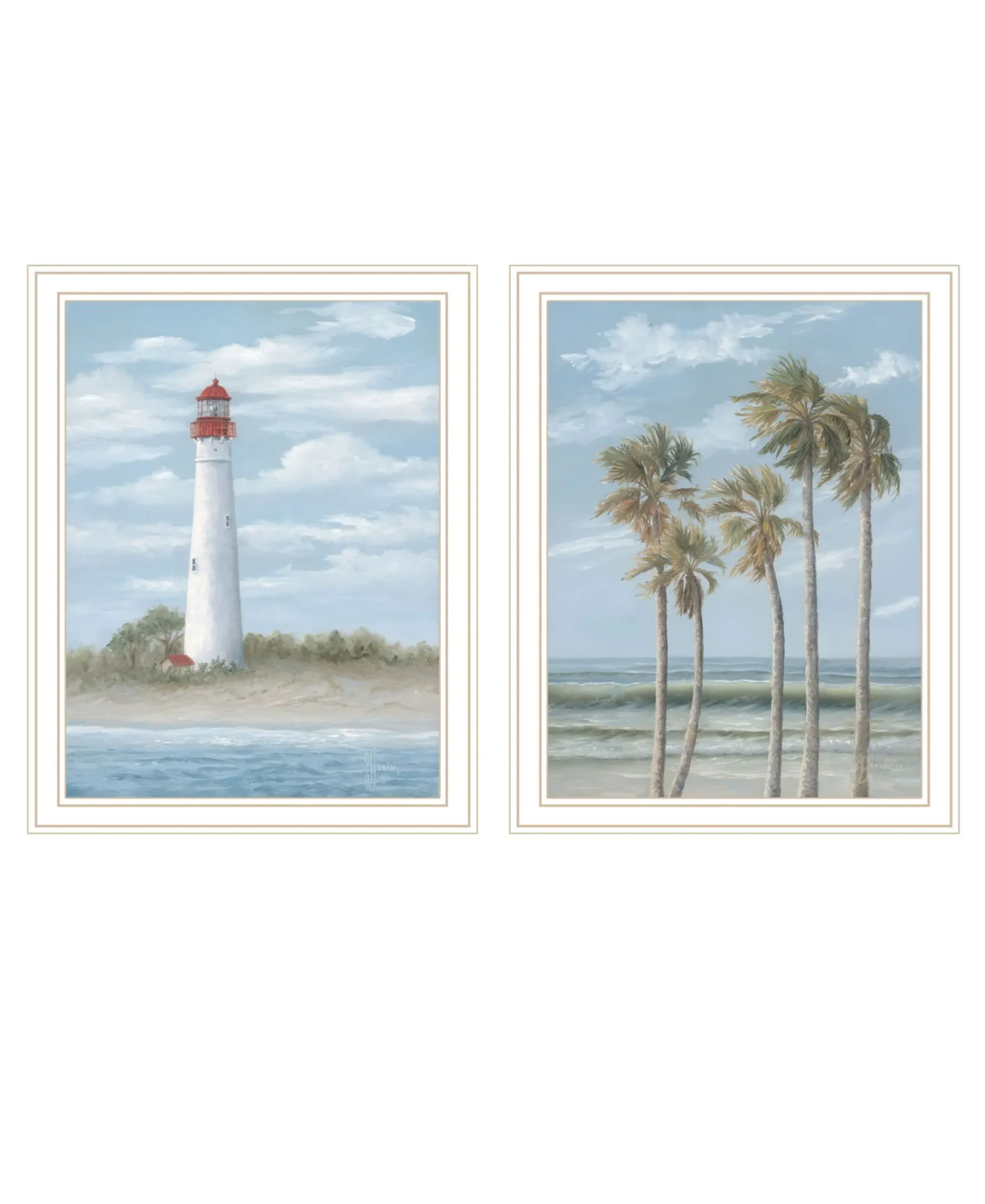 Set Of Two Cape May Lighthouse And Palm Trees White Framed Wall Art - Image 2