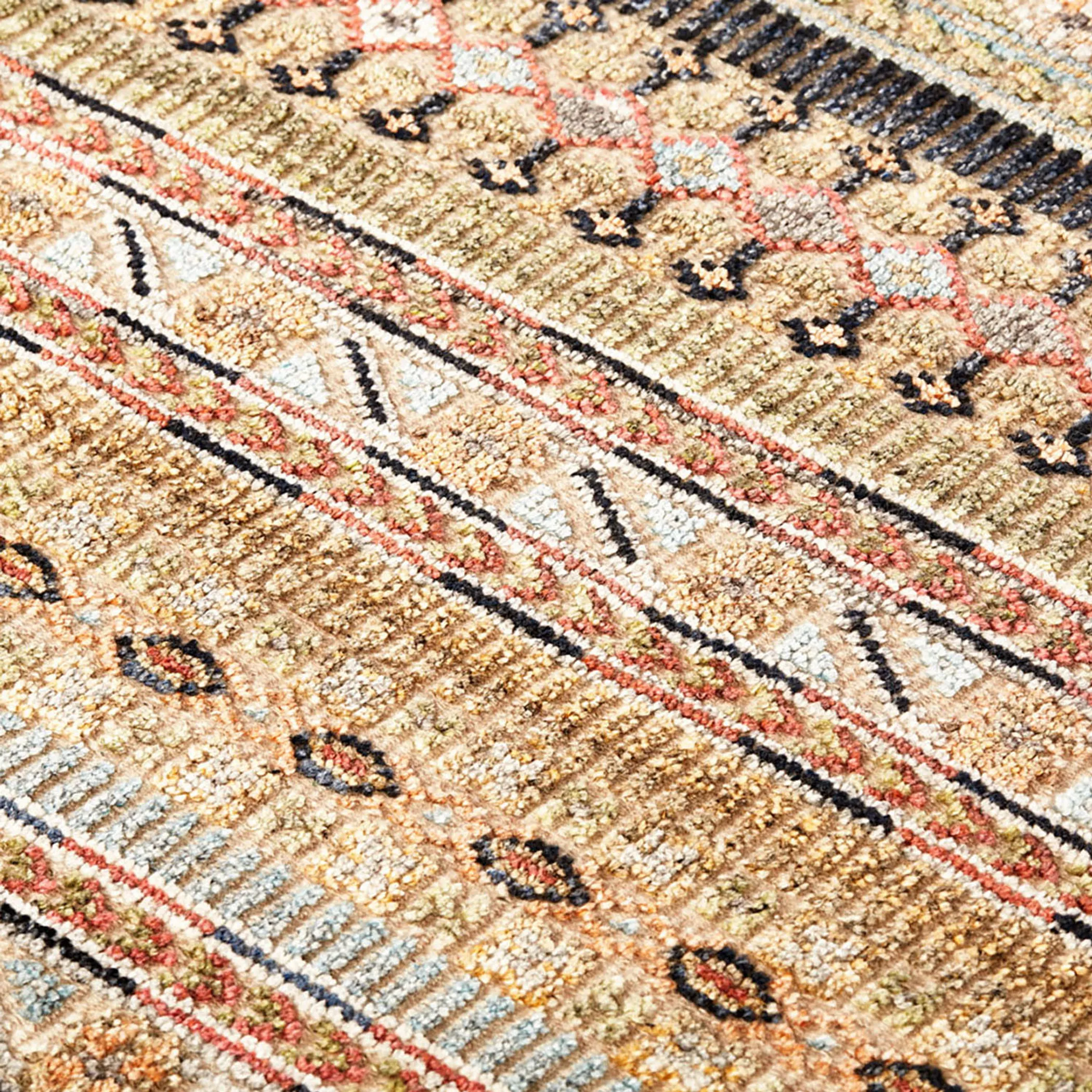 8' X 10' Tan Blue and Orange Striped Hand Knotted Area Rug - Image 6