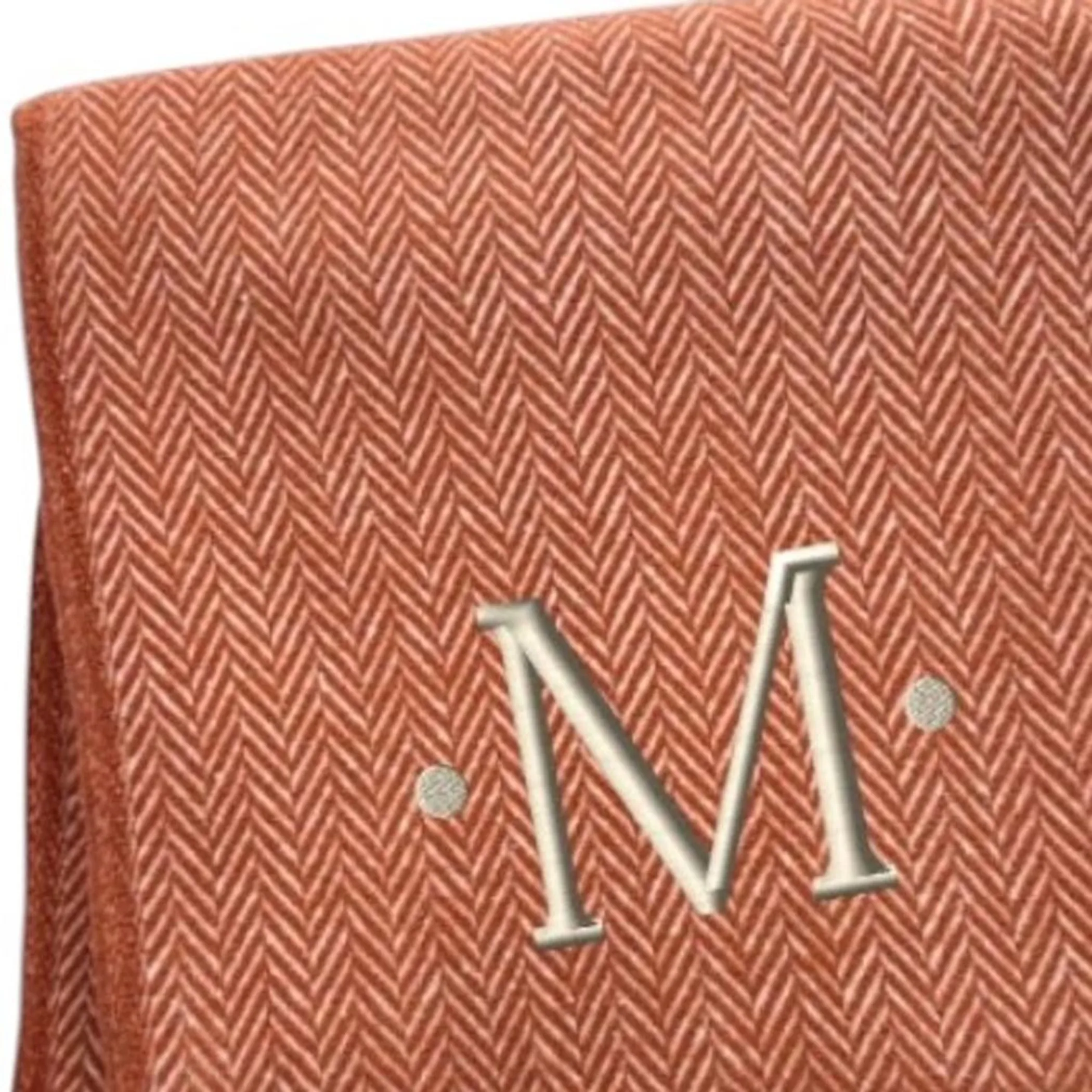 Herringbone Cotton Blend M Initial Throw Blanket with Tassels And Embroidery - Image 5