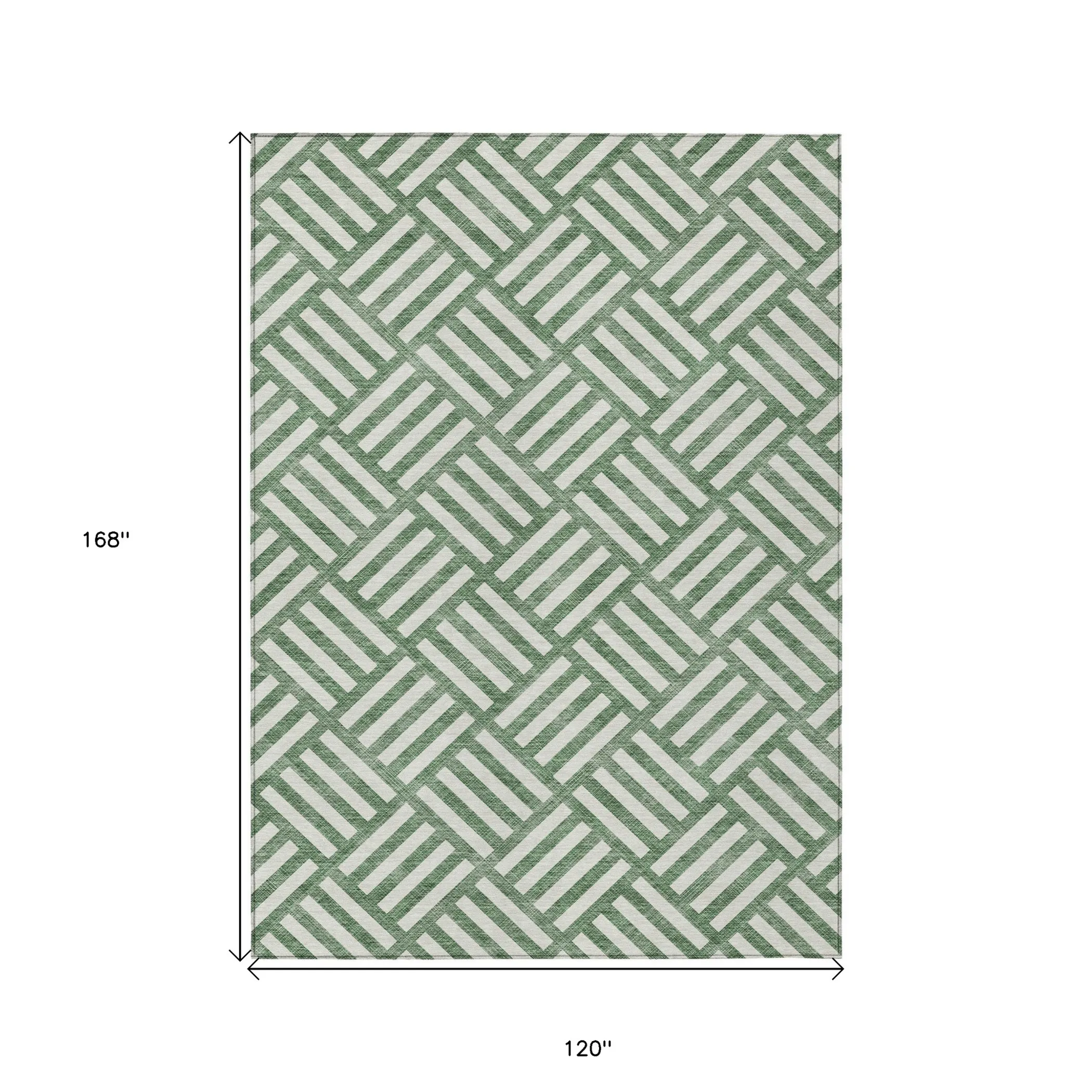 10' X 14' Green And Ivory Geometric Washable Indoor Outdoor Area Rug - Image 3