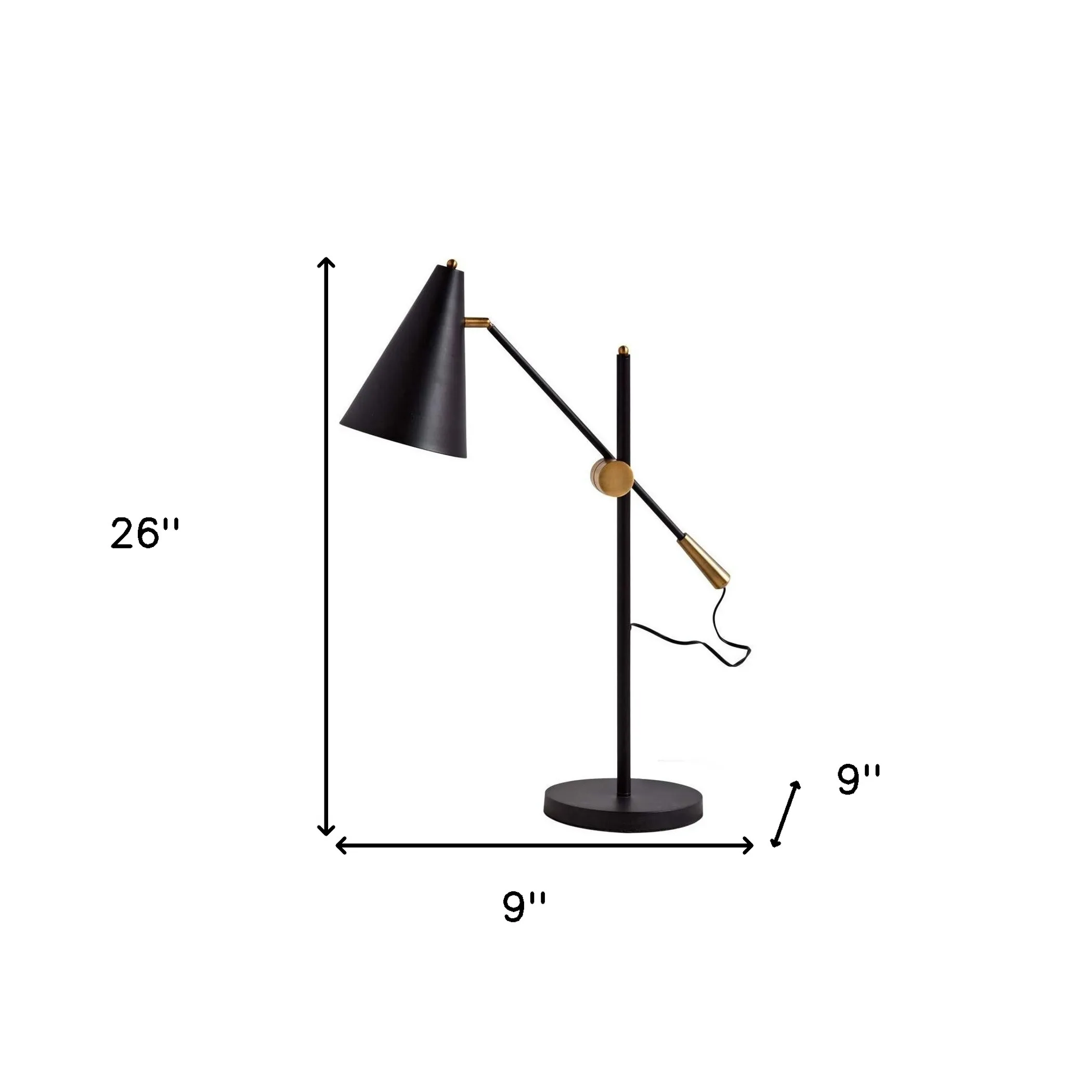 26" Black Metal Swing Arm With Black Cone Shade - Image 4