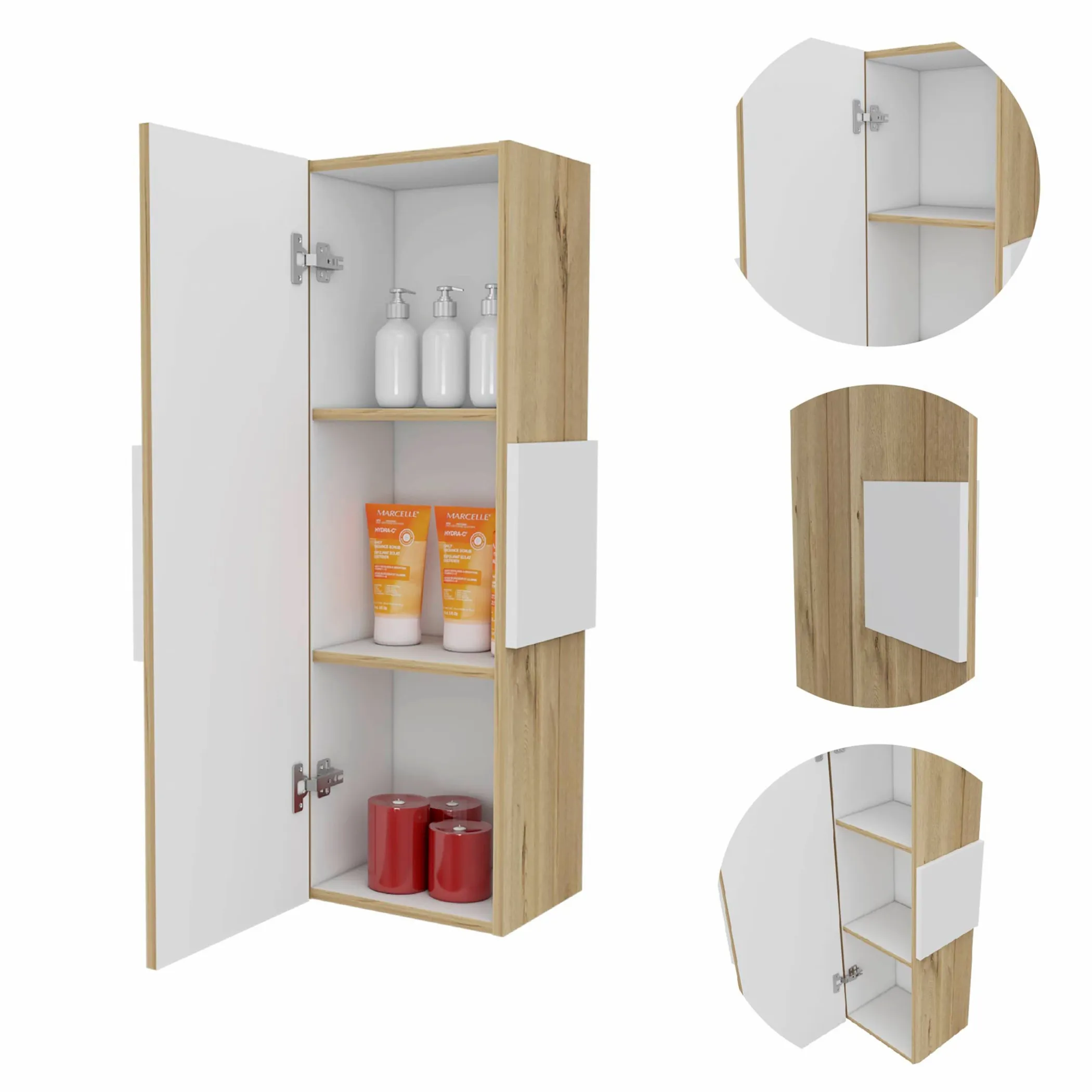 Light Oak and White Multi Purpose Vertical Hanging Cabinet - Image 2