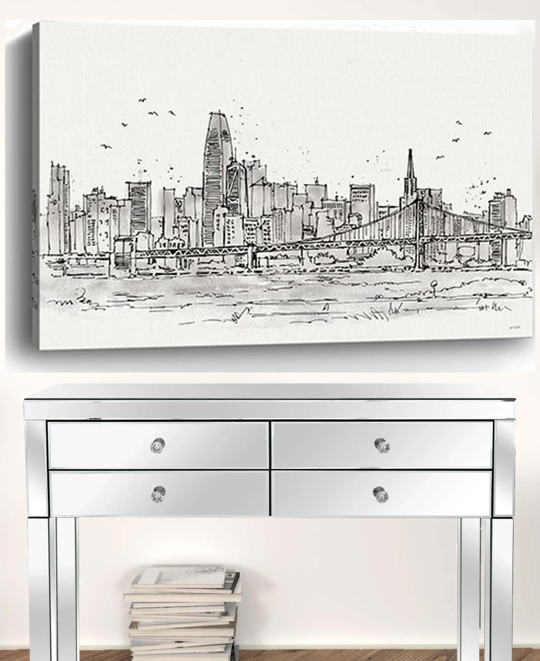 Monochrome City Skyline Sketch Unframed Print Wall Art - Image 2