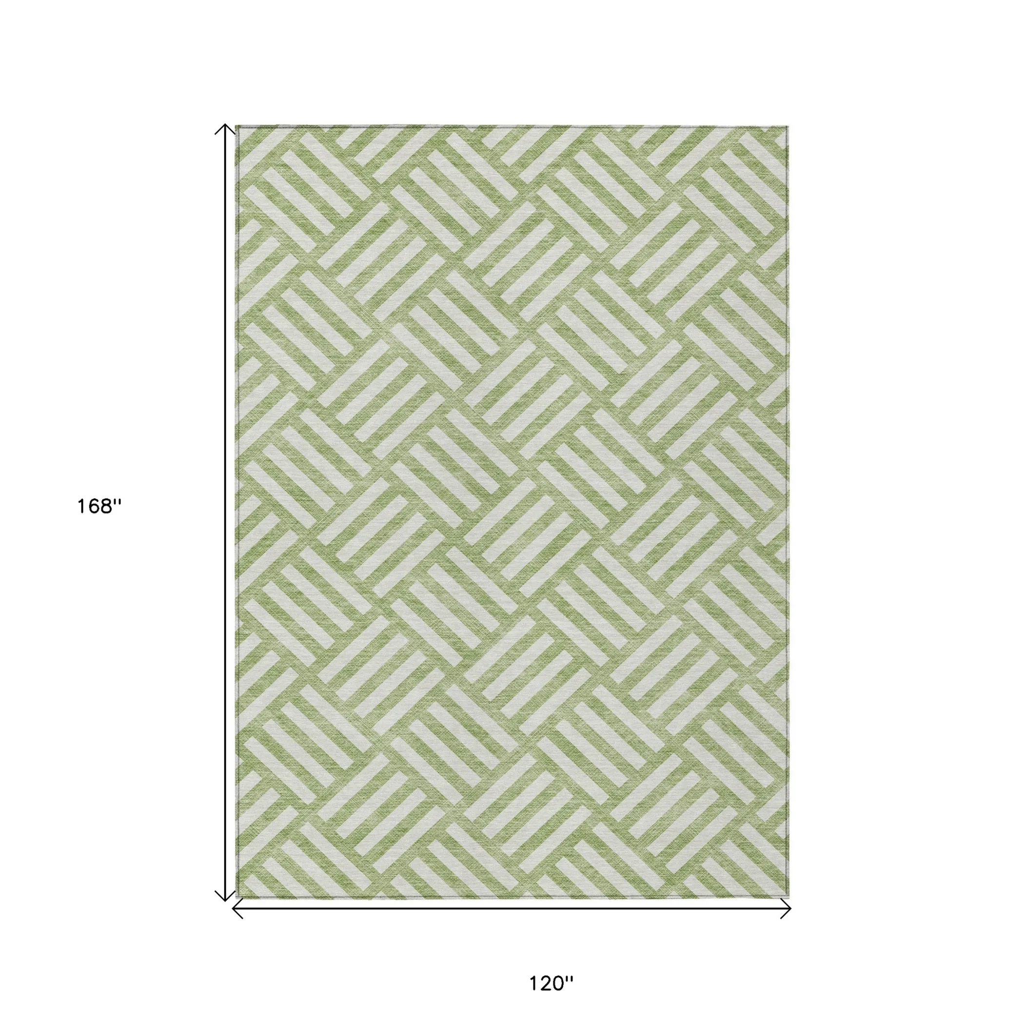 10' X 14' Artichoke Green And Ivory Geometric Washable Indoor Outdoor Area Rug - Image 3