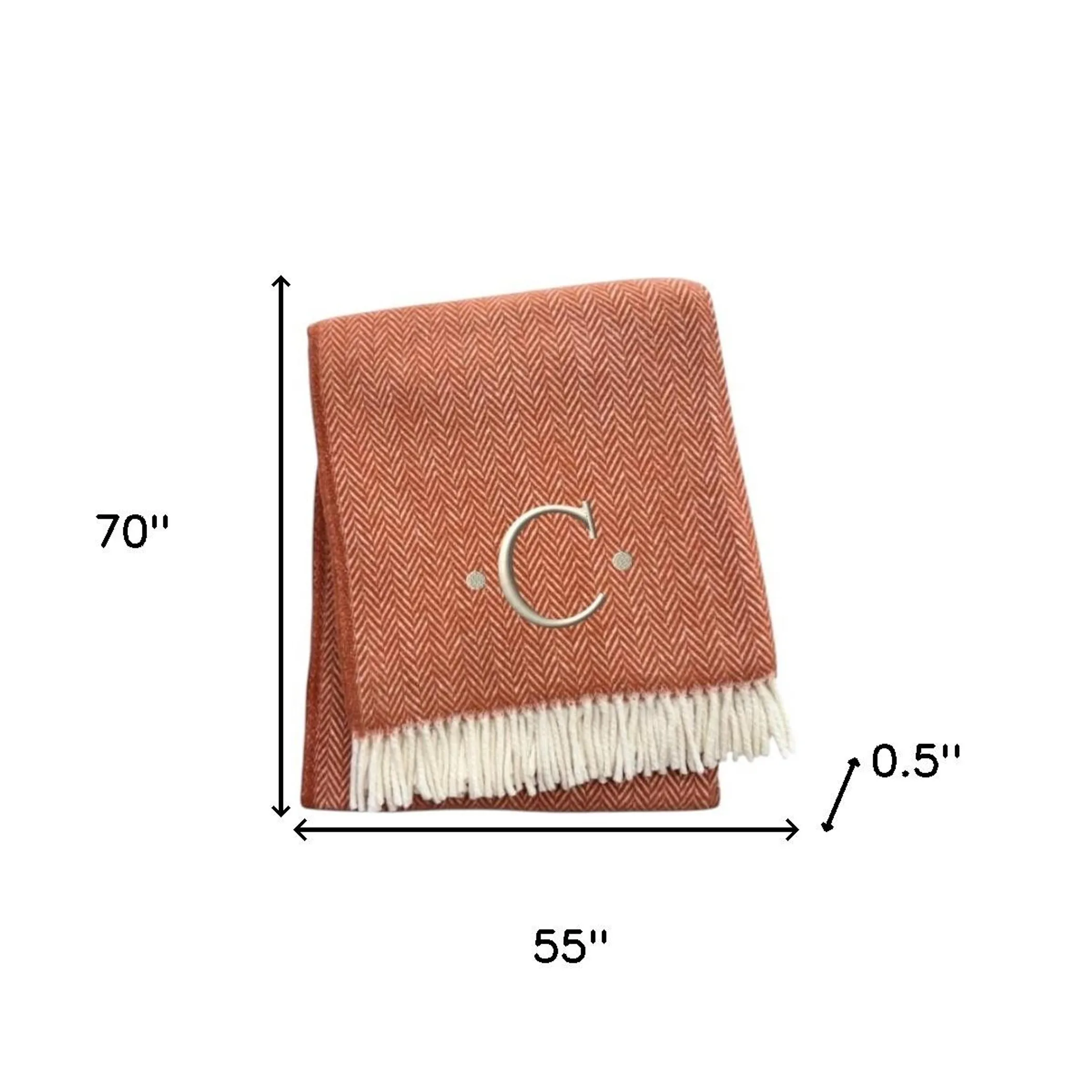 Herringbone Cotton Blend C Initial Throw Blanket with Tassels And Embroidery - Image 5