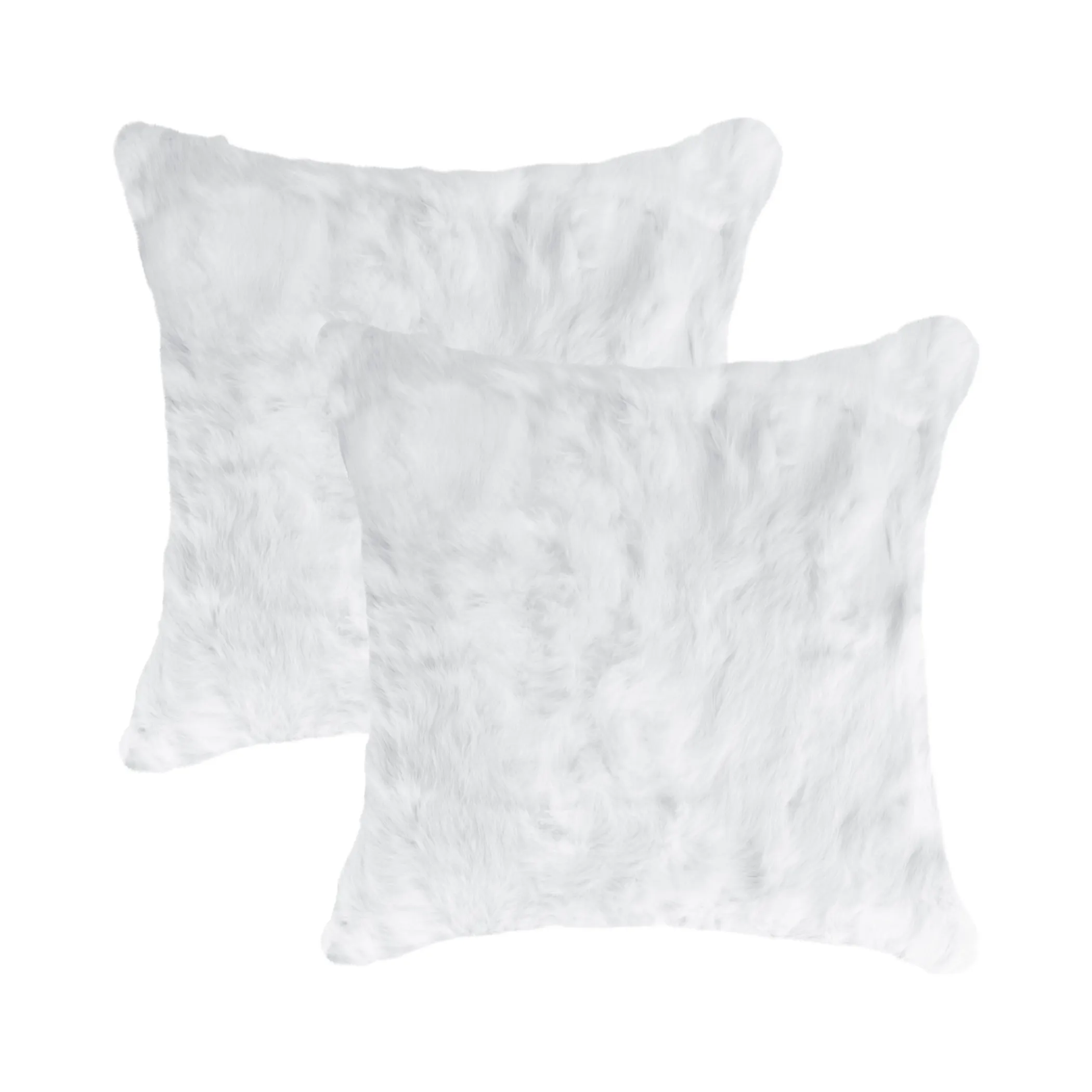 Set Of Two 18" White Rabbit Zippered Natural Fur Throw Pillows - Image 3