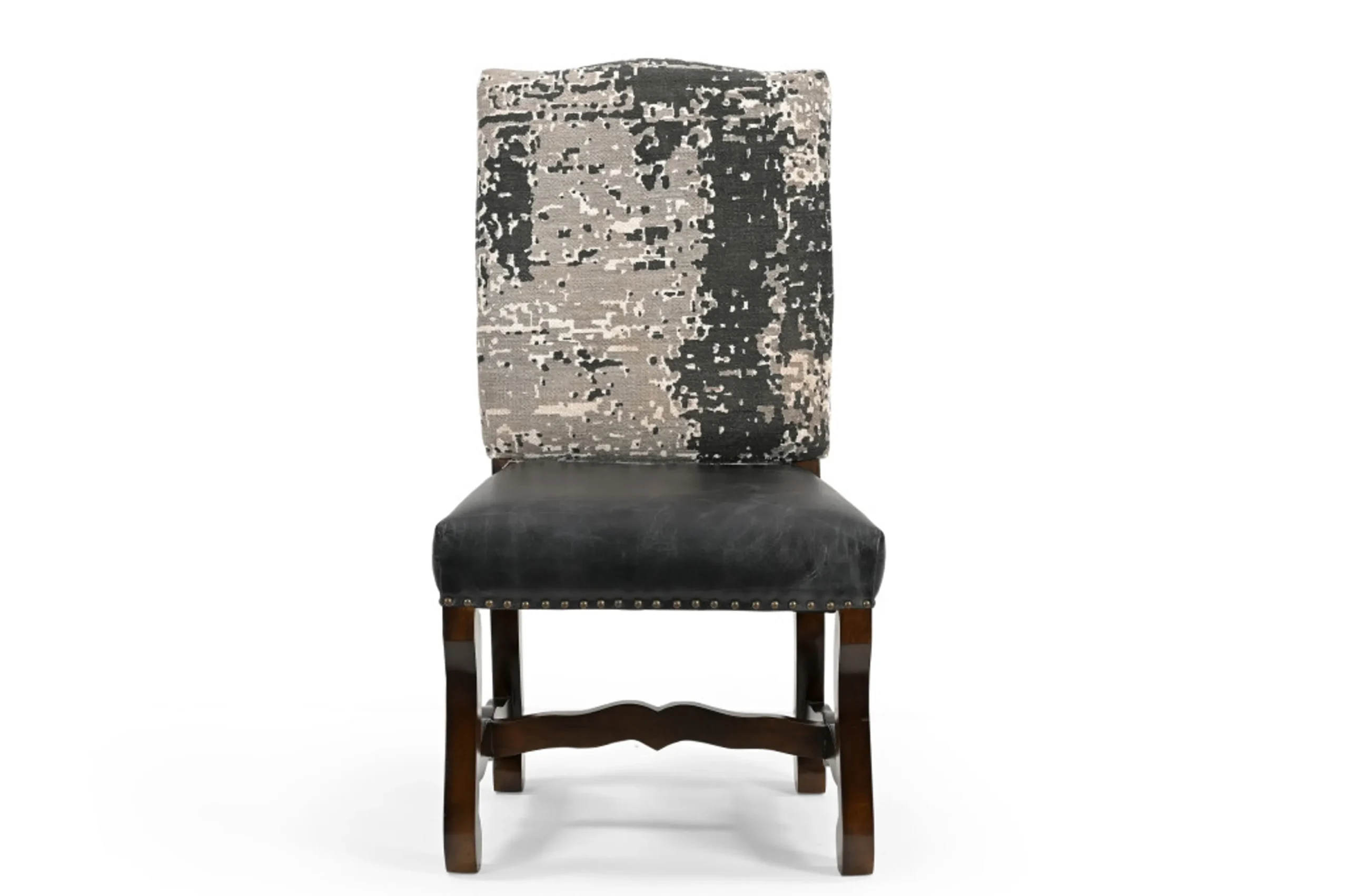 Set of Two Black Gray And Dark Brown Solid Wood Upholstered Chenille And Leather Dining Side Chairs - Image 4