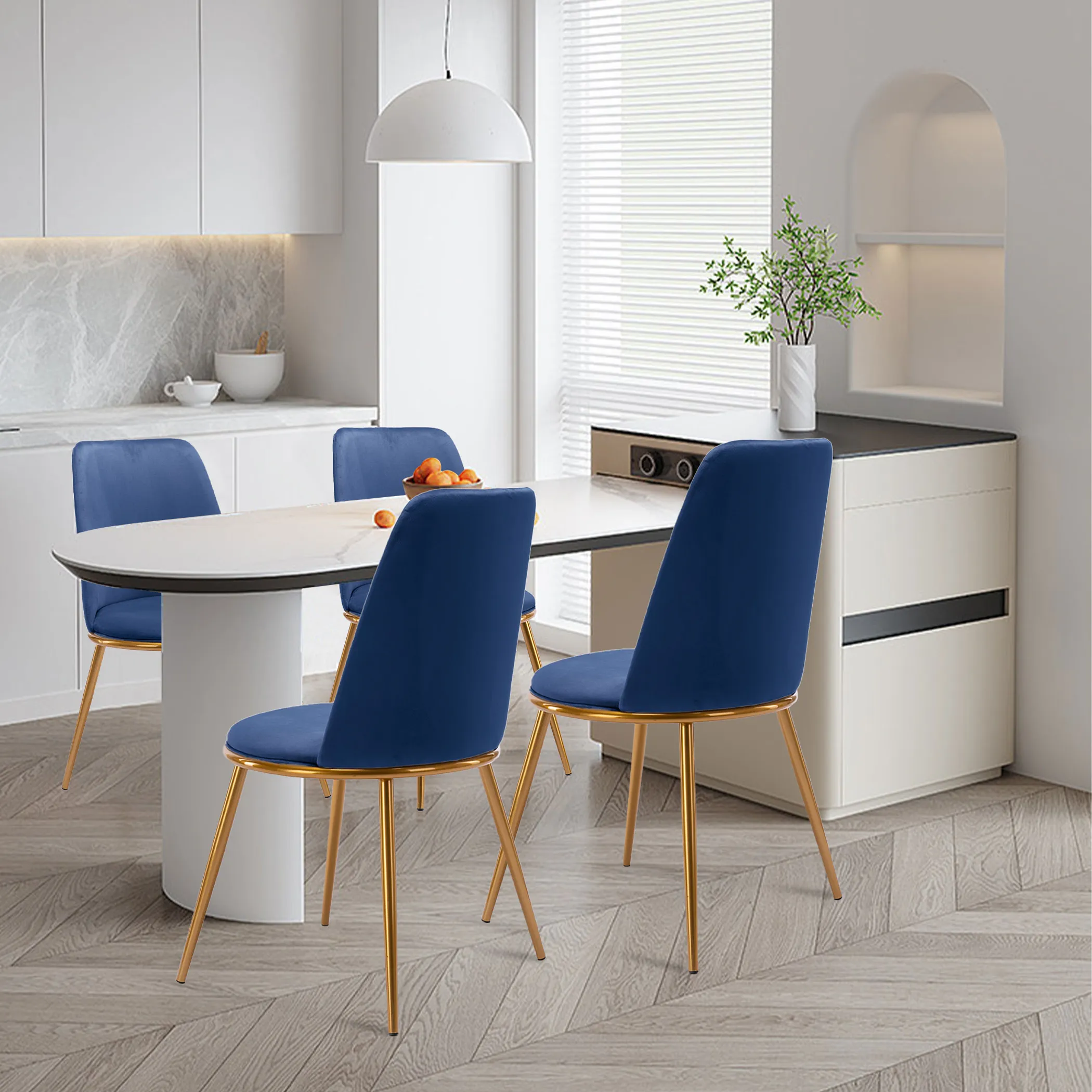 Blue And Gold Velvet and Metal Dining Side Chair - Image 4