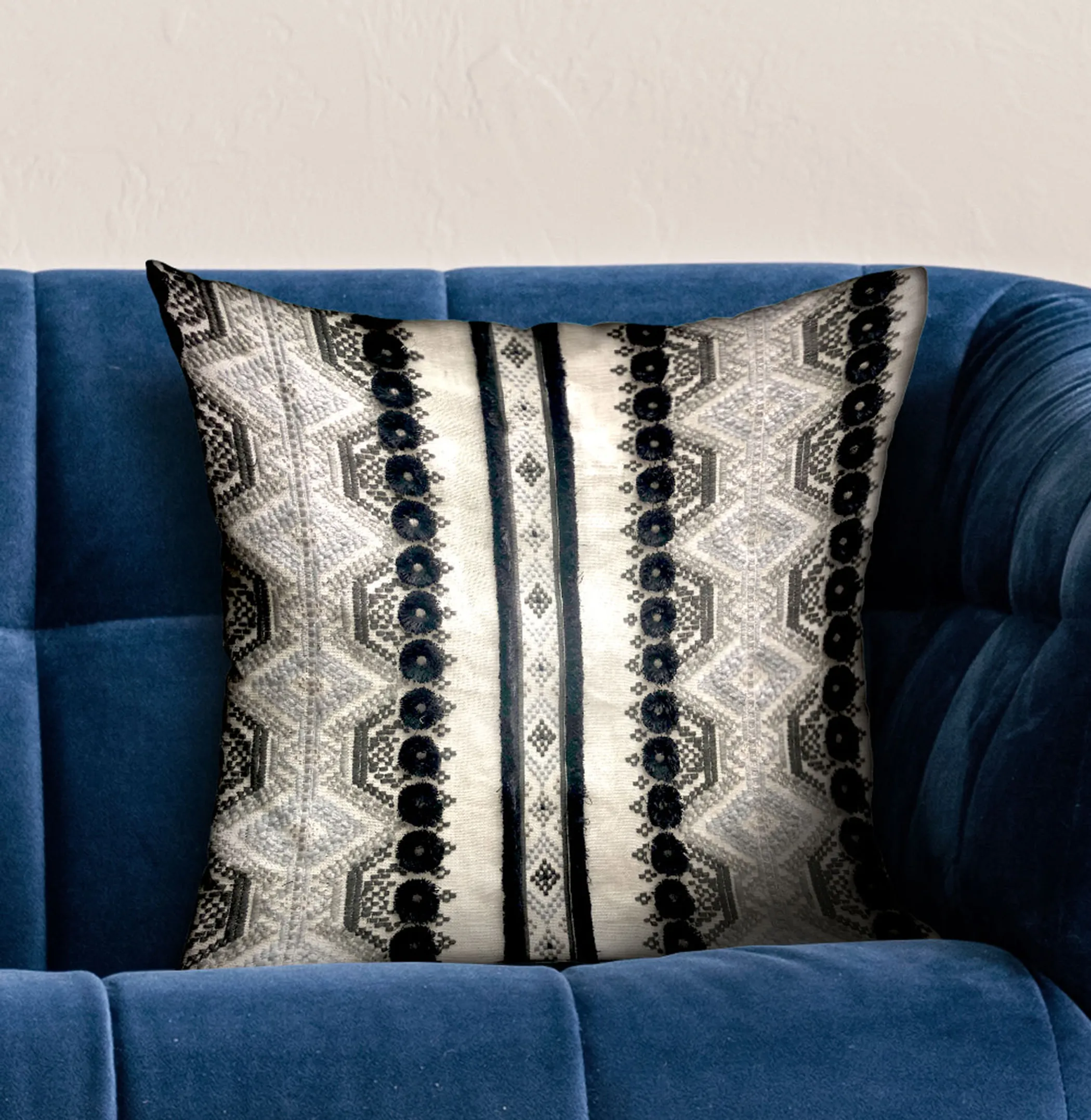 Plutus Scandanavian Stripe Black, White Geometric Luxury Throw Pillow - Image 2